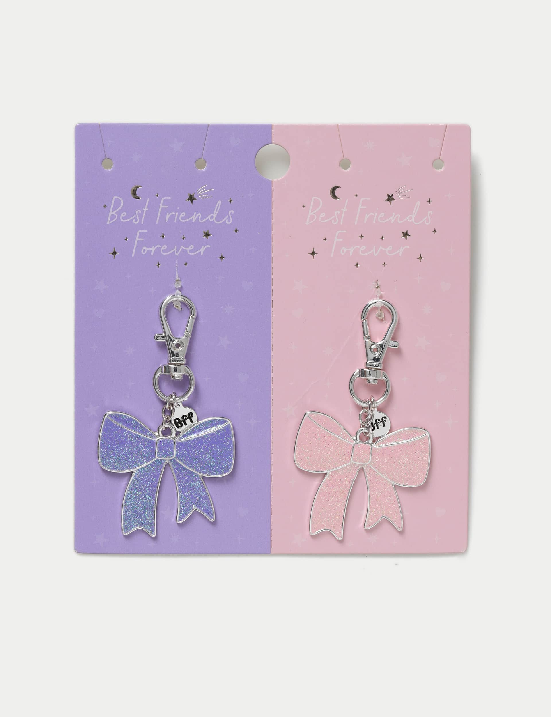 M&S Collection Girls 2 Pack of Pink and Purple Bow Keyrings, Pink