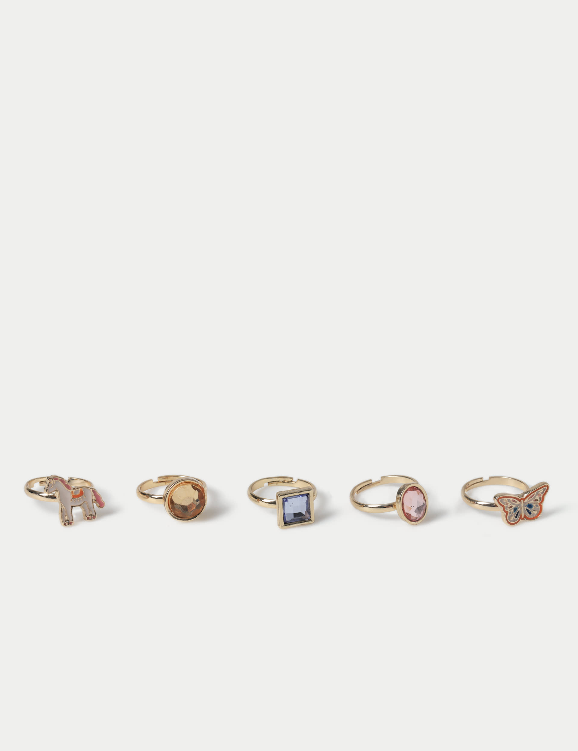 M&S Girls 5 Pack Charm Rings - Multi, Multi