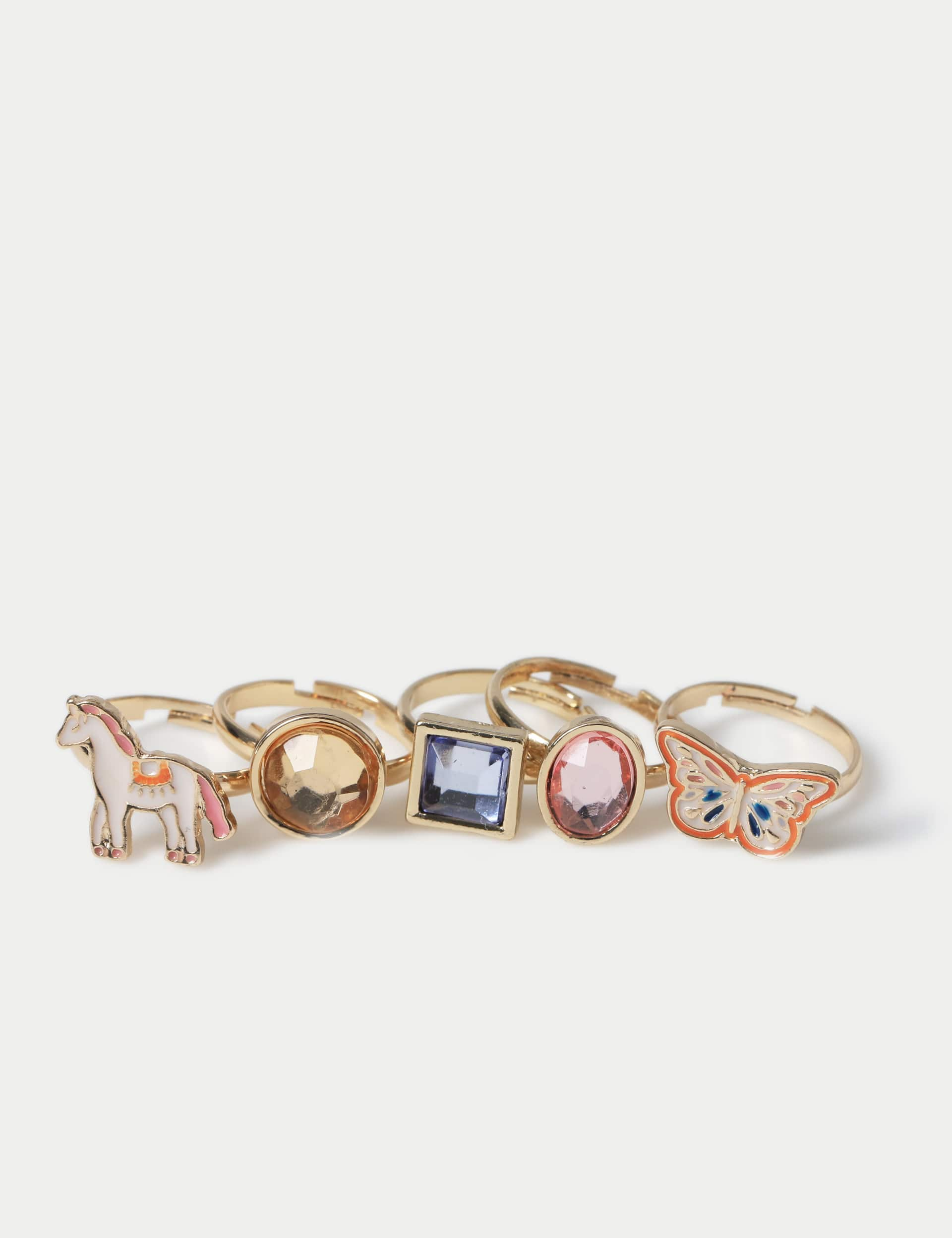 M&S Collection Girls 5 Pack Charm Rings - Multi, Multi