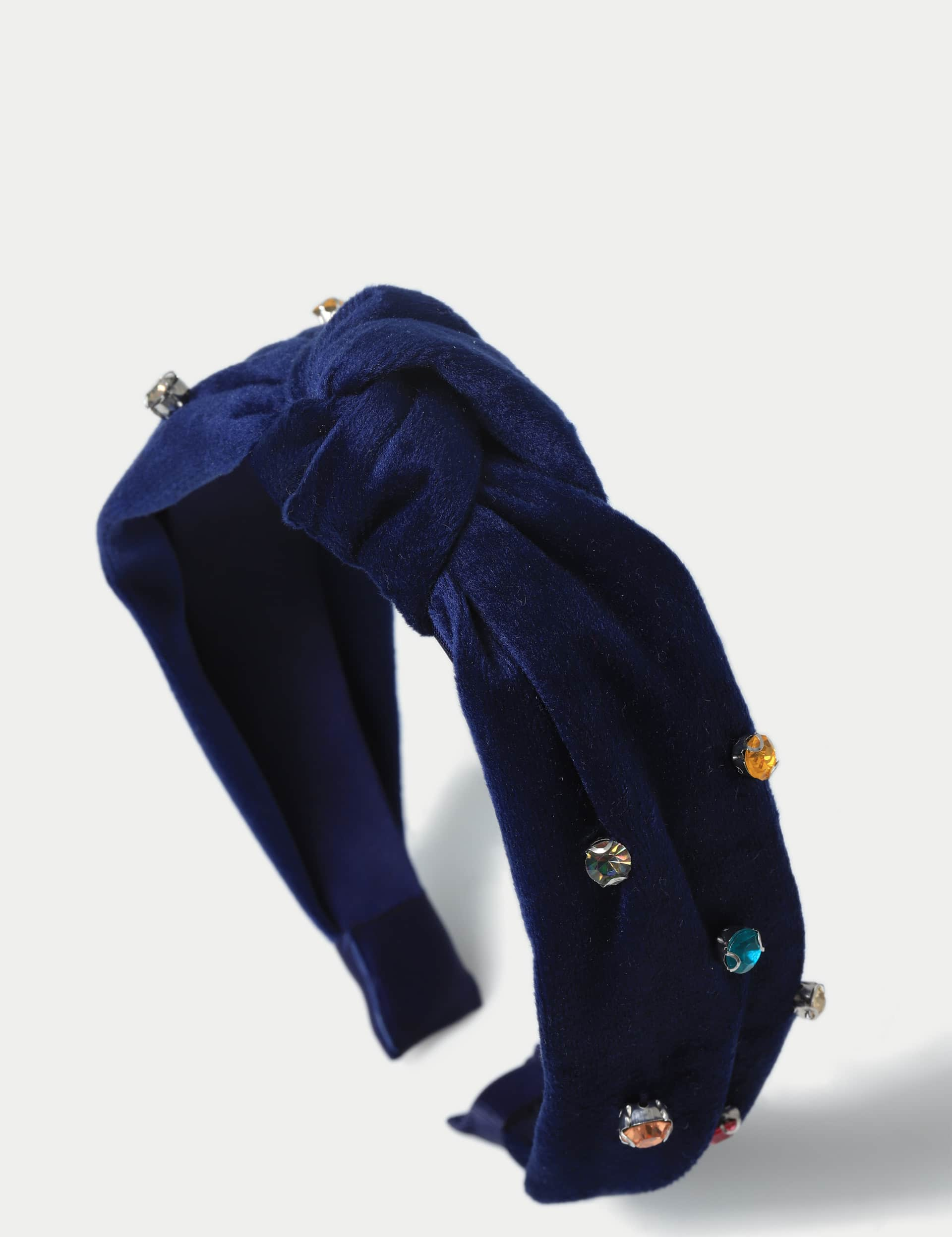 M&S Collection Girls Velvet Knot Alice Band - Navy, Navy