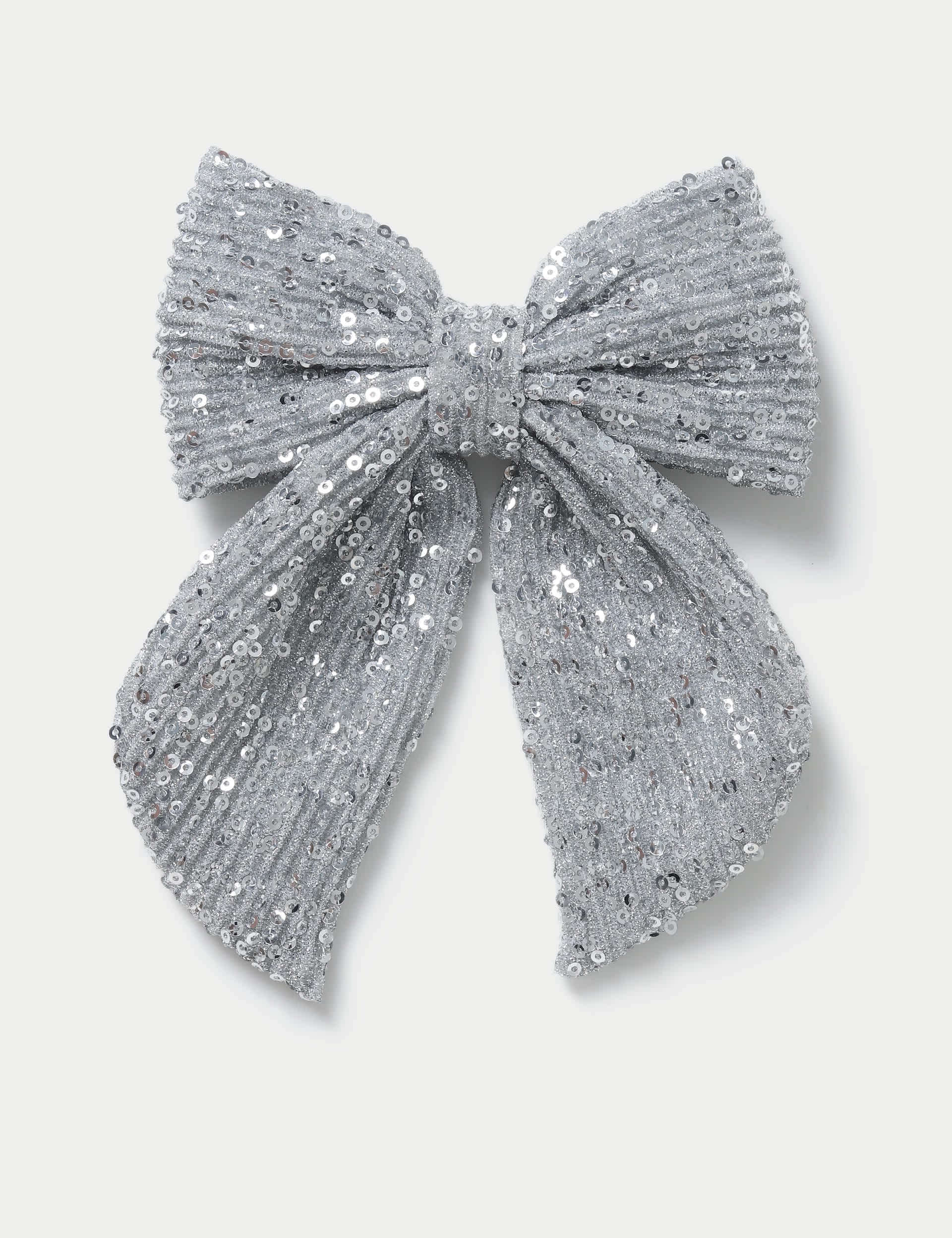 M&S Girls Silver Sequin Hair Bow Clip, Silver