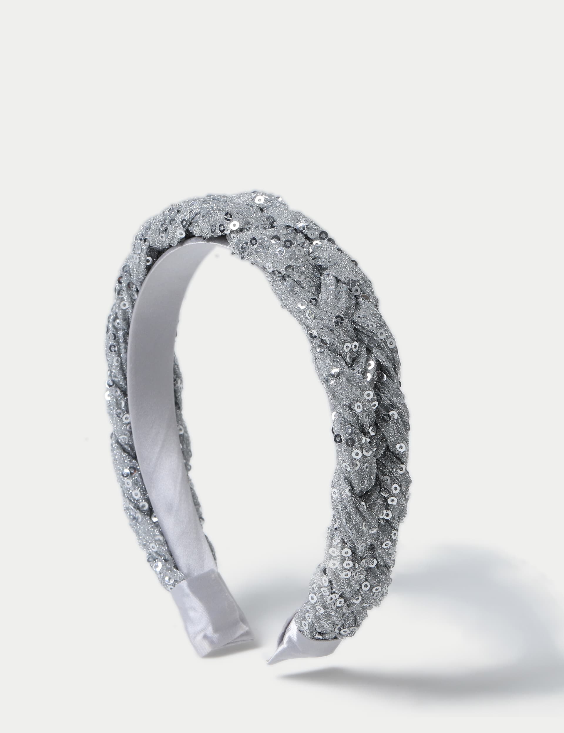 M&S Girls Sequin Braided Aliceband - Silver, Silver