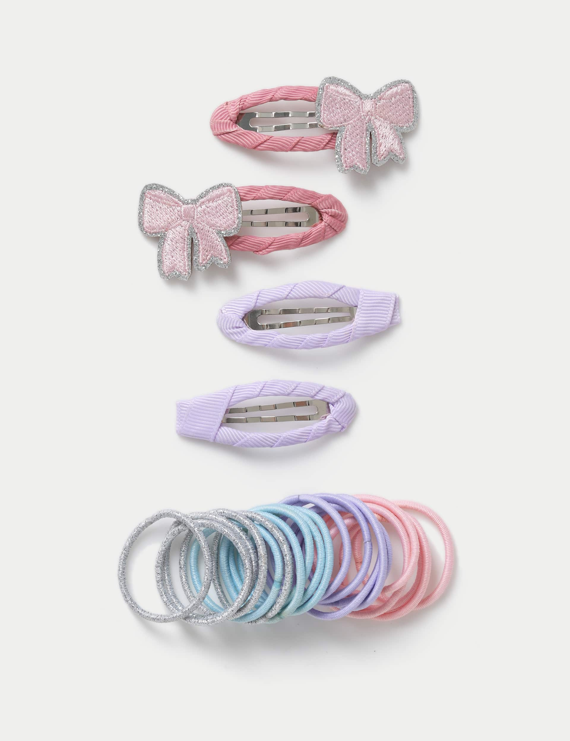 M&S Girls Pink and Purple Hair band and Clip Set - Multi, Multi