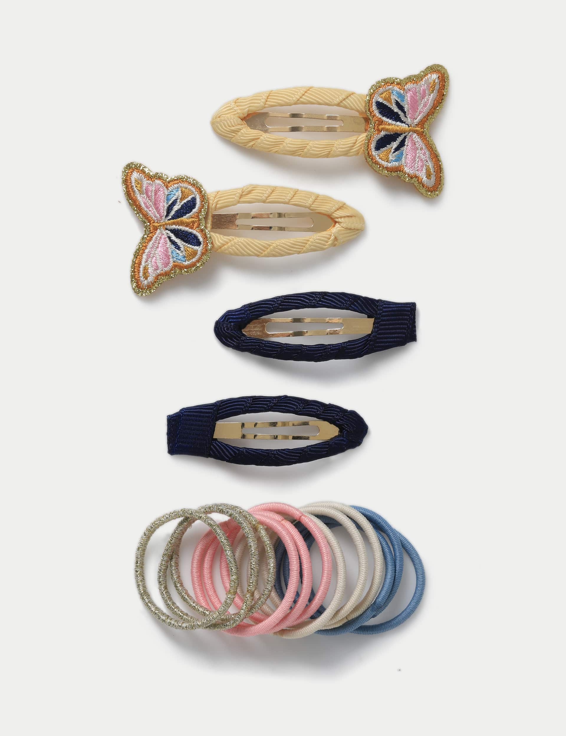 M&S Girls Embroidered Butterfly and Hair Tie Pack - Multi, Multi