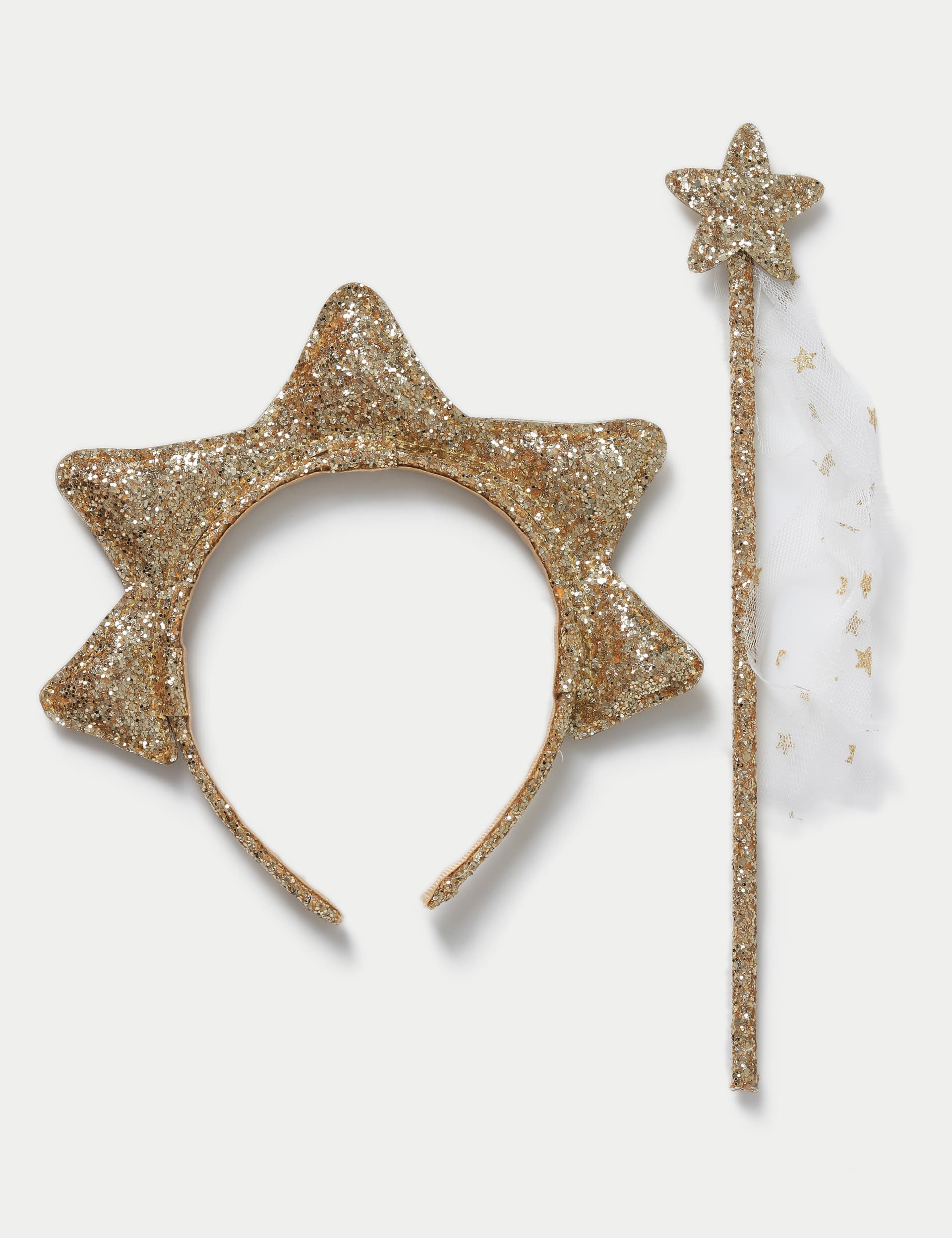 M&S Collection Kids Christmas Glitter Star Wand and Headband - Gold, Gold