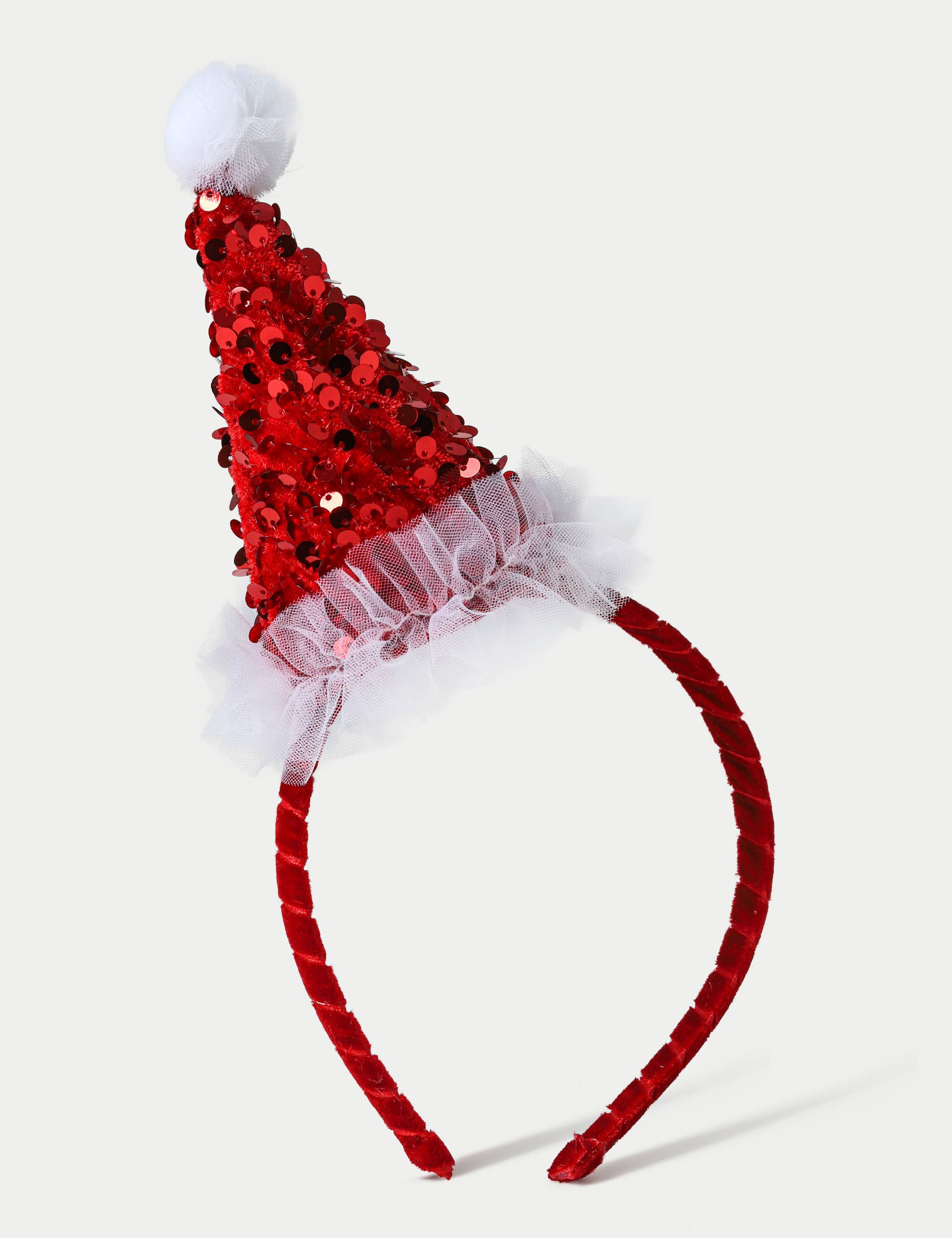 M&S Collection Kids Christmas Sequin Santa Hat Headband - Red, Red