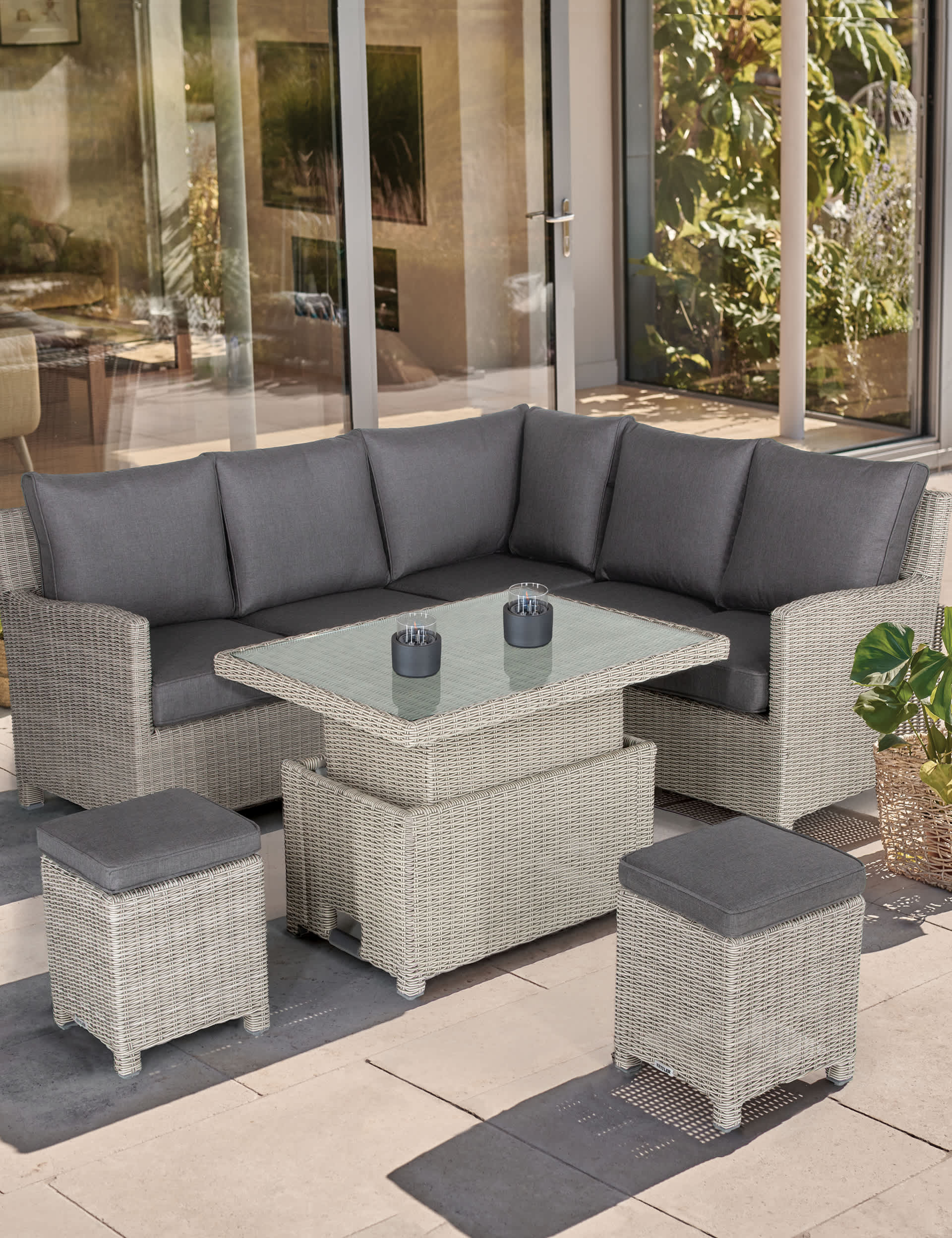 Kettler Palma 6 Seater Garden Lounge Set With Rising Table - White Mix, White Mix