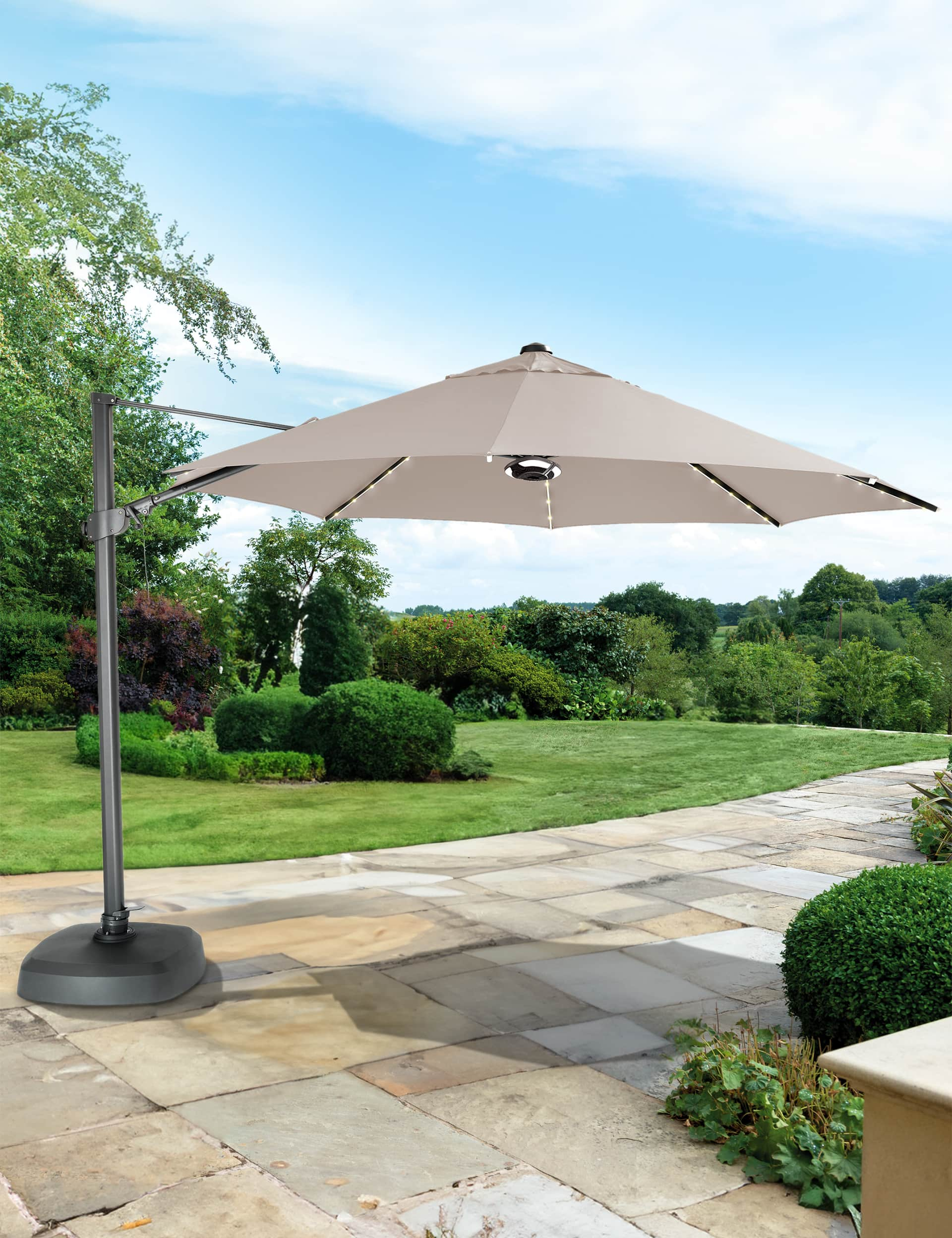 Kettler 3.5m Free Arm Parasol with LED Light - Stone, Stone