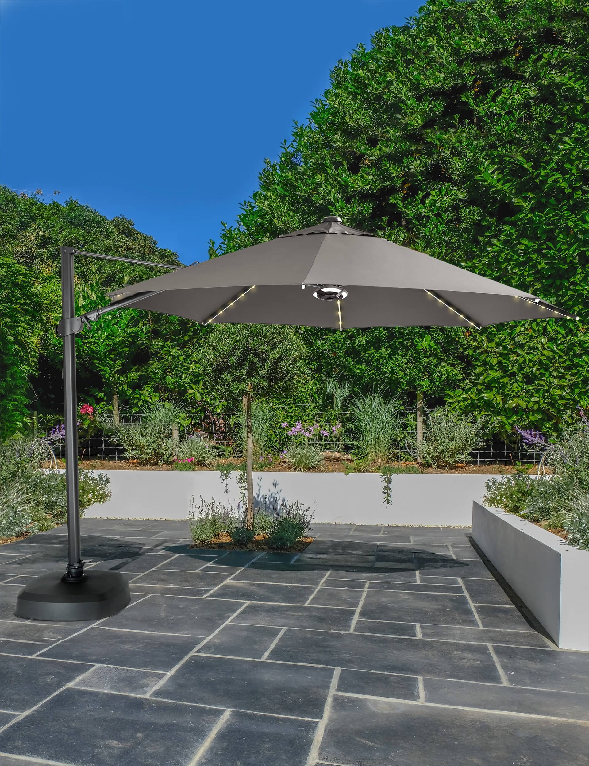 Kettler 3.5m Free Arm Parasol with LED Lighting - Grey Mix, Grey Mix