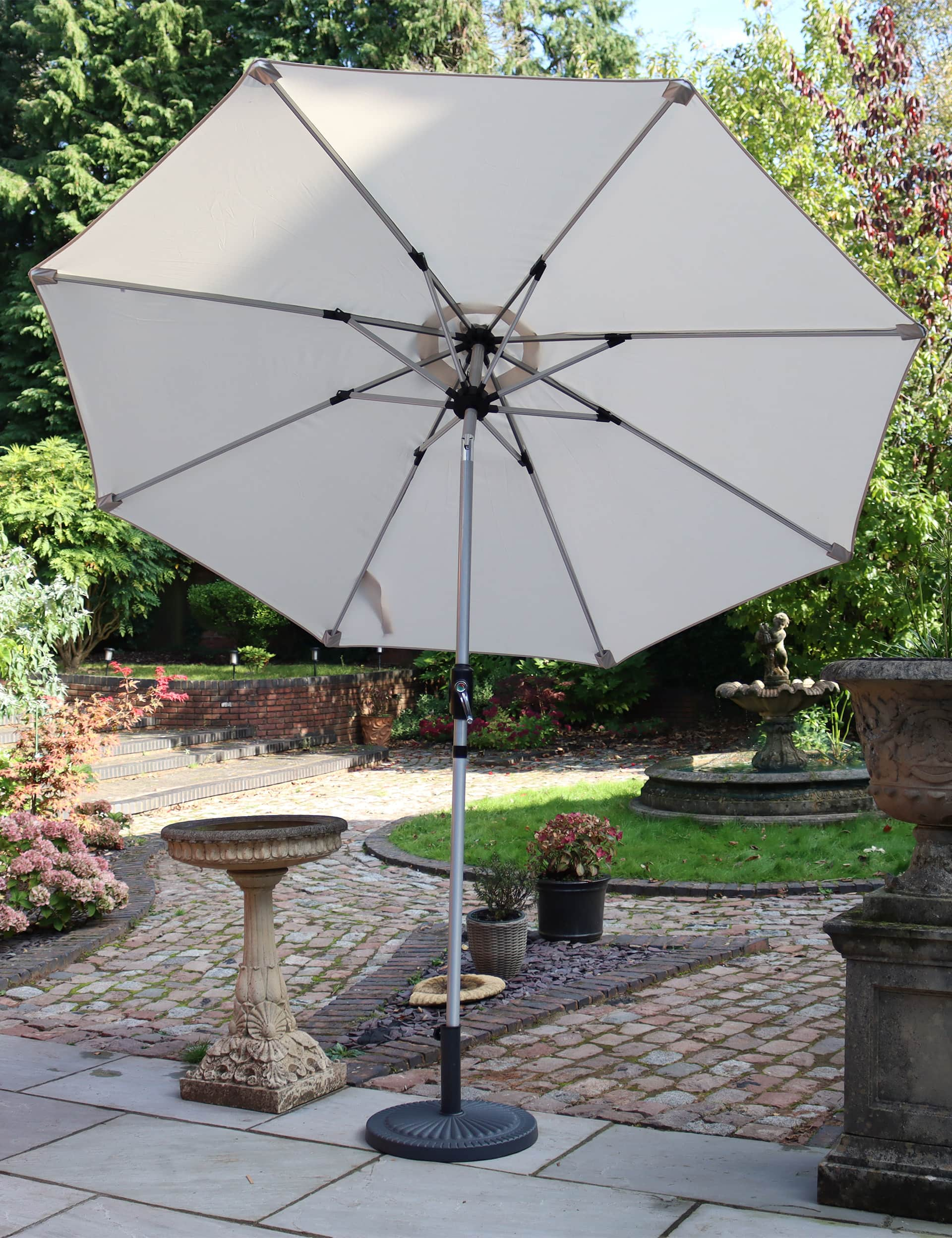 Royalcraft Crank and Tilt LED Strip Parasol - Ivory, Ivory,Grey