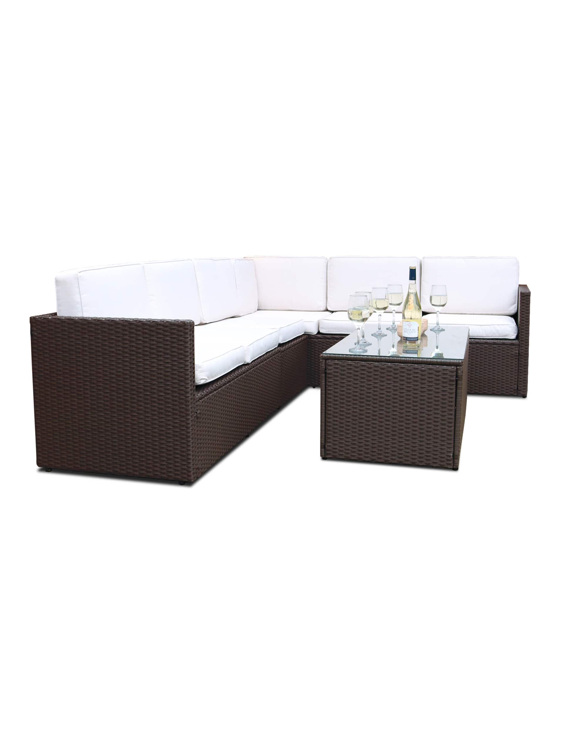 Royalcraft Berlin Rattan Corner Garden Lounge Set - Brown, Black,Grey,Brown