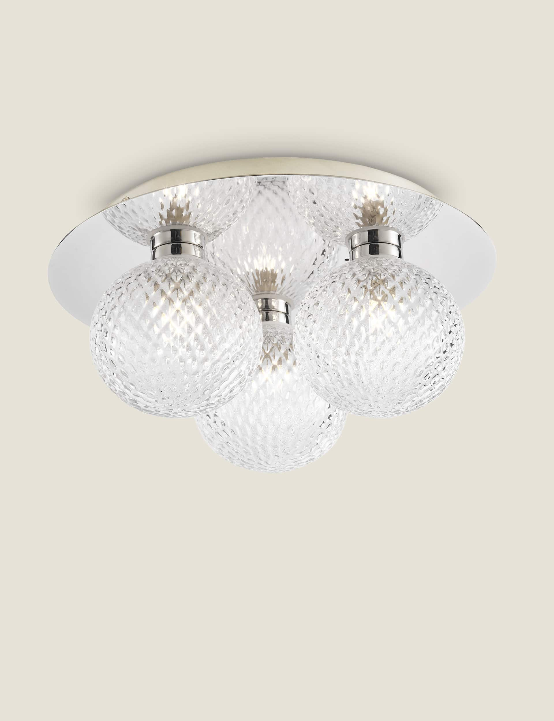 Laura Ashley Prague Faceted Glass Flush Ceiling Light - Silver, Silver