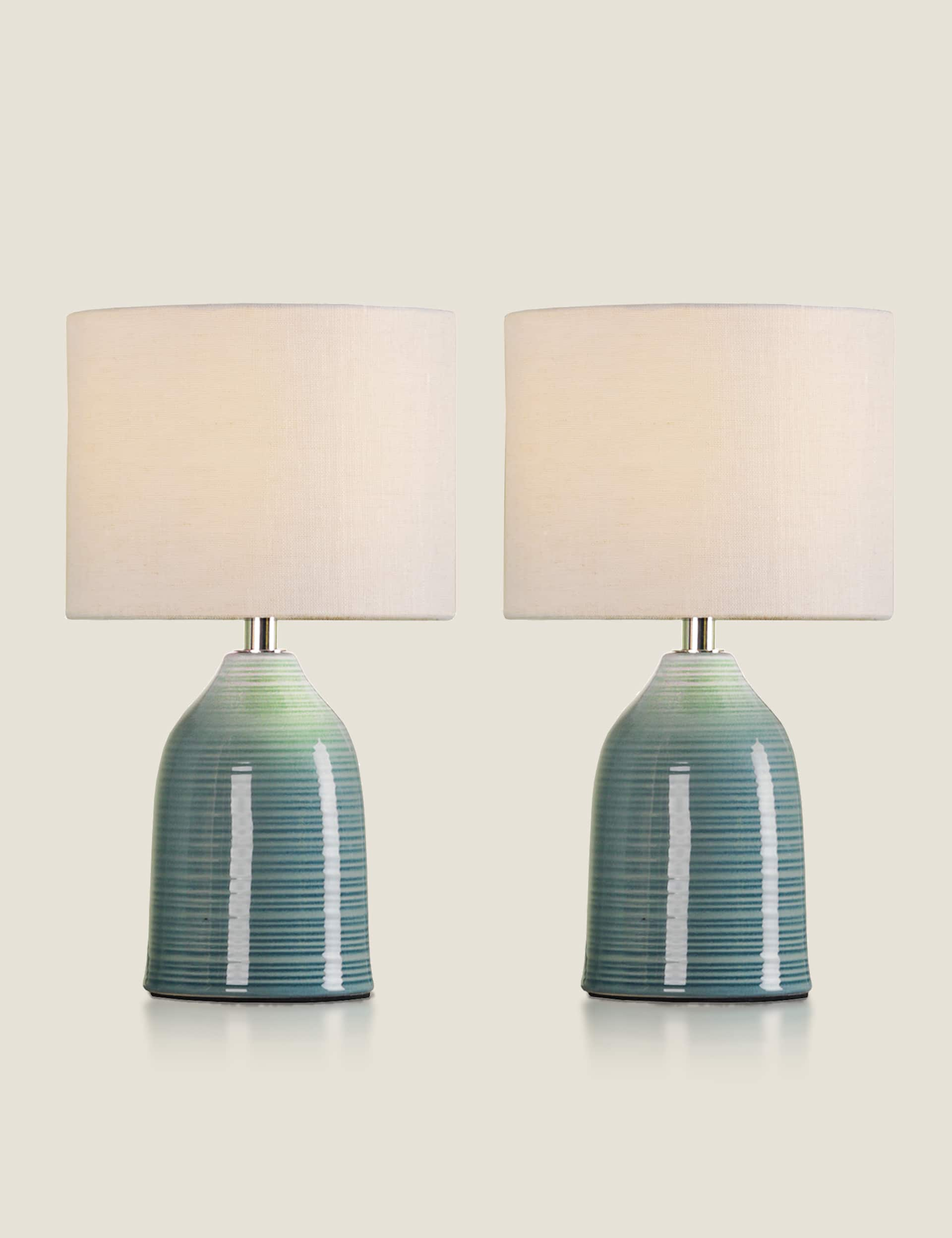 Laura Ashley Set of 2 Penny Ceramic Table Lamps - Blue, Blue