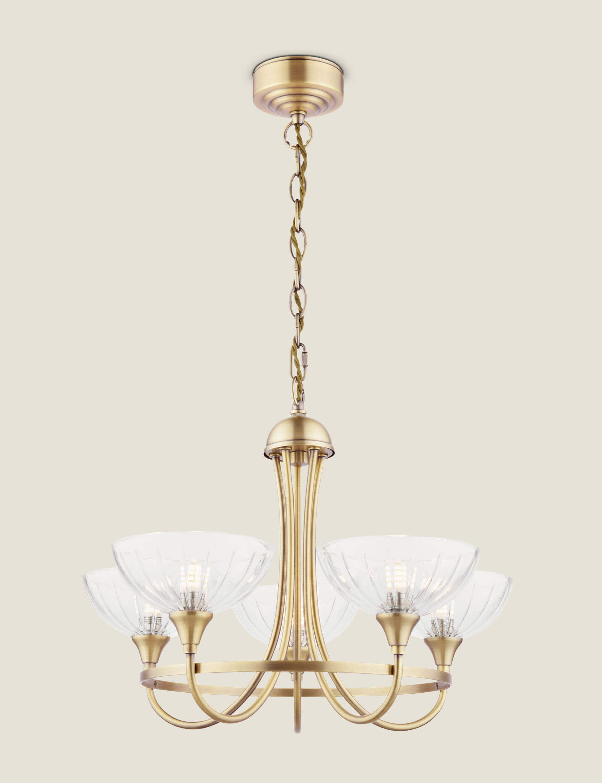 Laura Ashley Wellham 5 Light Pendant Light - Antique Brass, Antique Brass