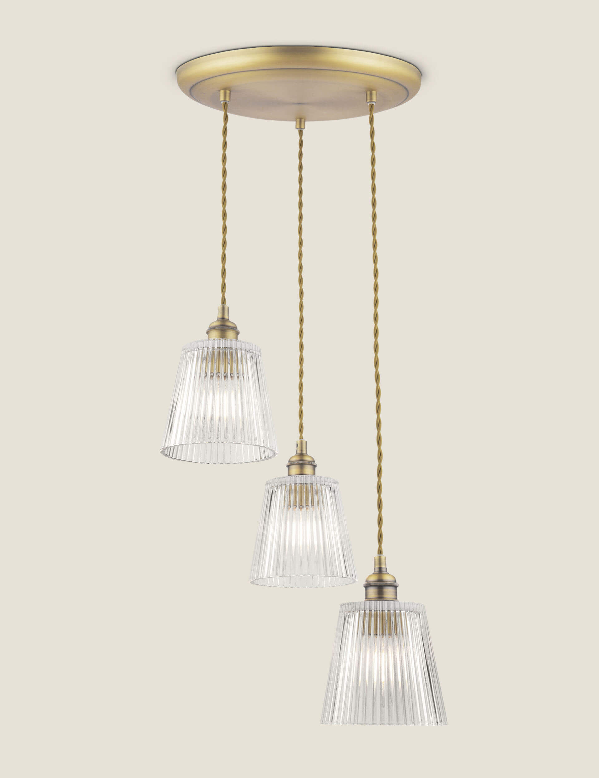 Laura Ashley Callaghan Glass 3 Light Pendant - Antique Brass, Antique Brass