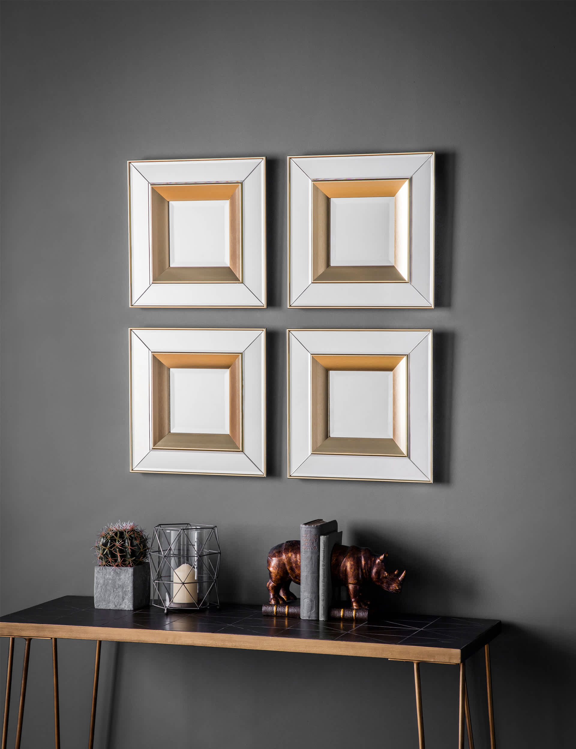 Gallery Home Set of 4 Phantom Square Wall Mirrors - Gold, Gold