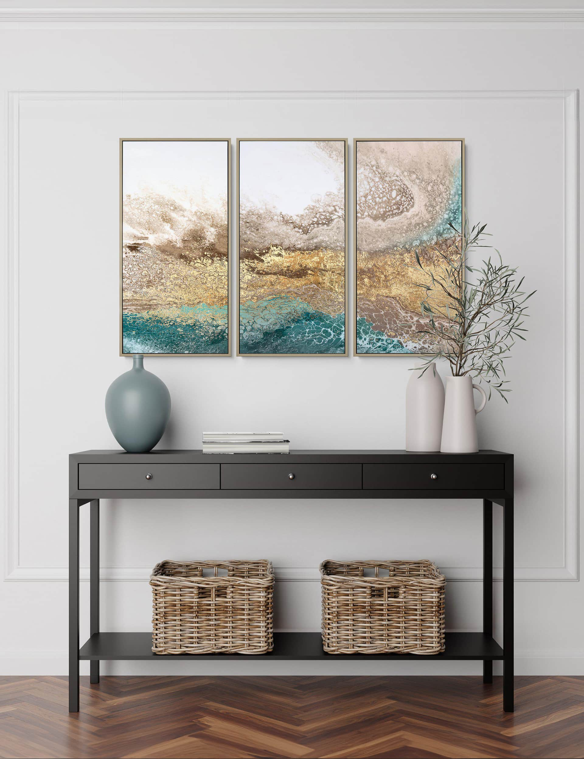 Gallery Home Set of 3 Serene Triptych Abstract Framed Art - Blue, Blue