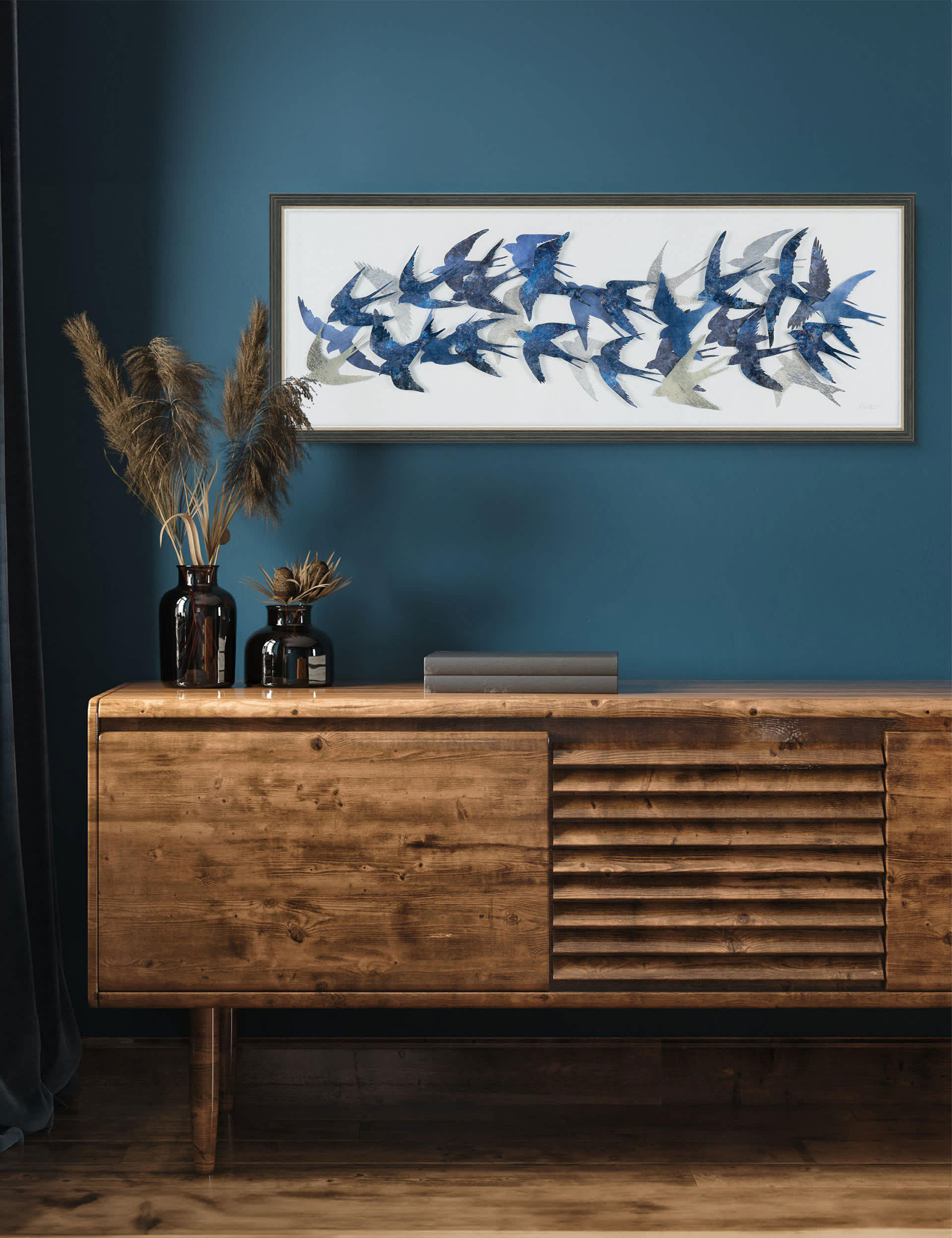 Gallery Direct Flock Together Birds Rectangle Framed Art - Blue, Blue