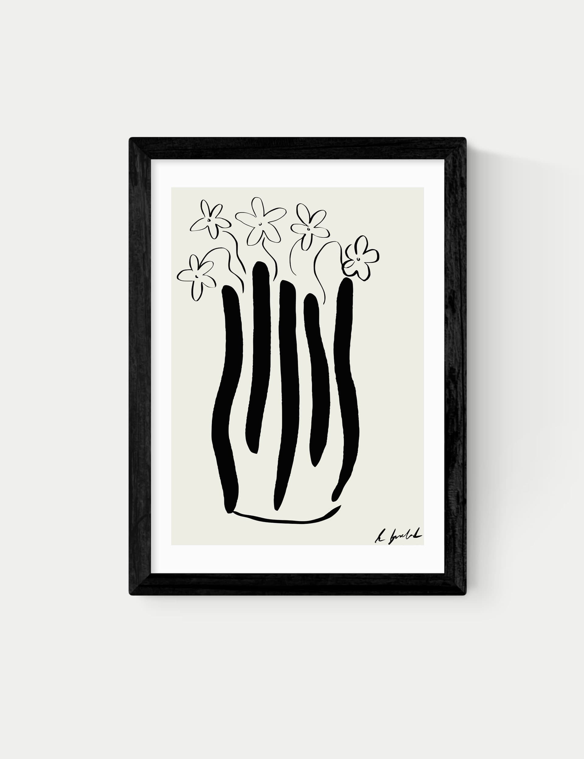 East End Prints Abstract Vase Framed Art - A2 - Black, Black,White,Natural