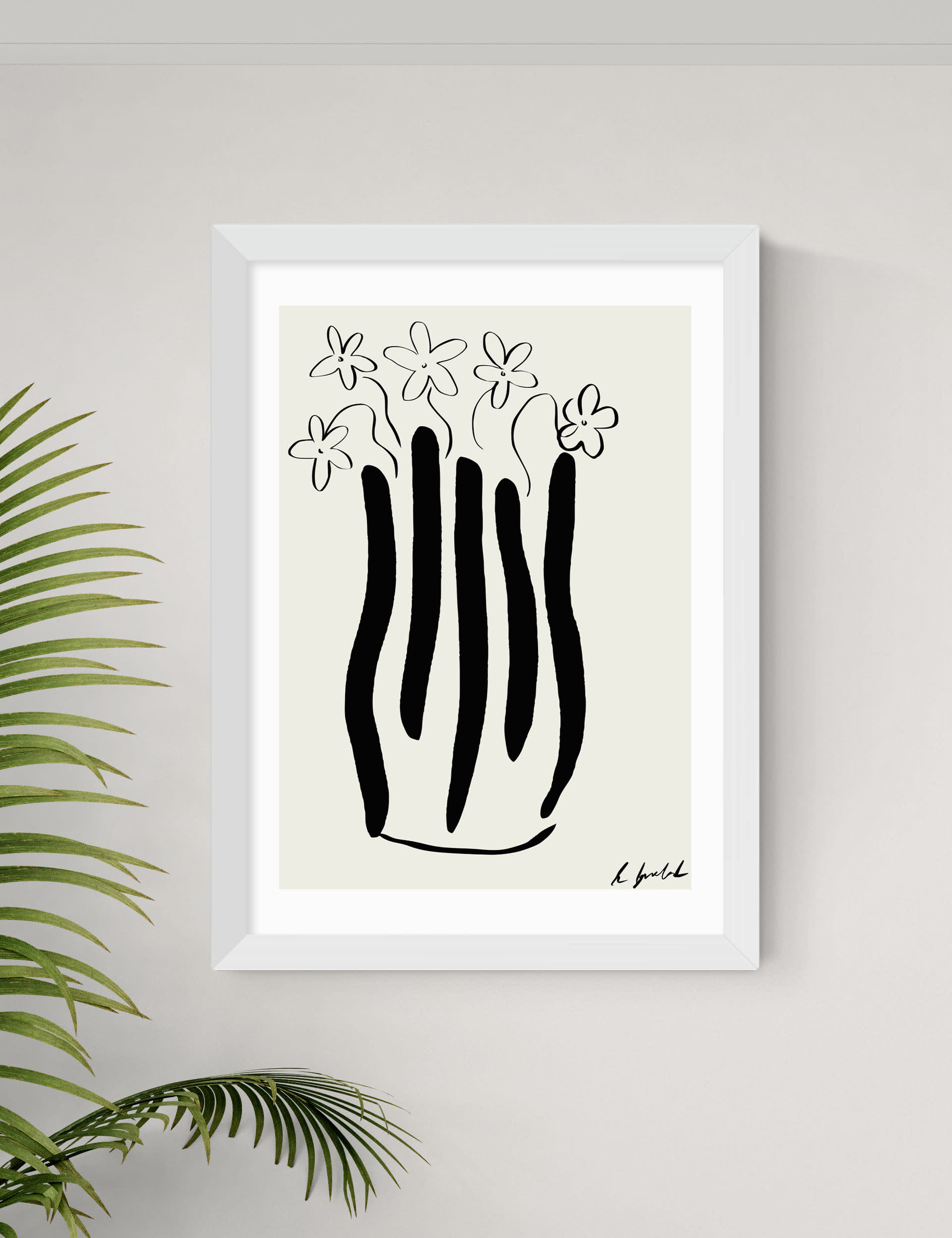 East End Prints Abstract Vase Framed Art - A1 - White, White,Natural,Black