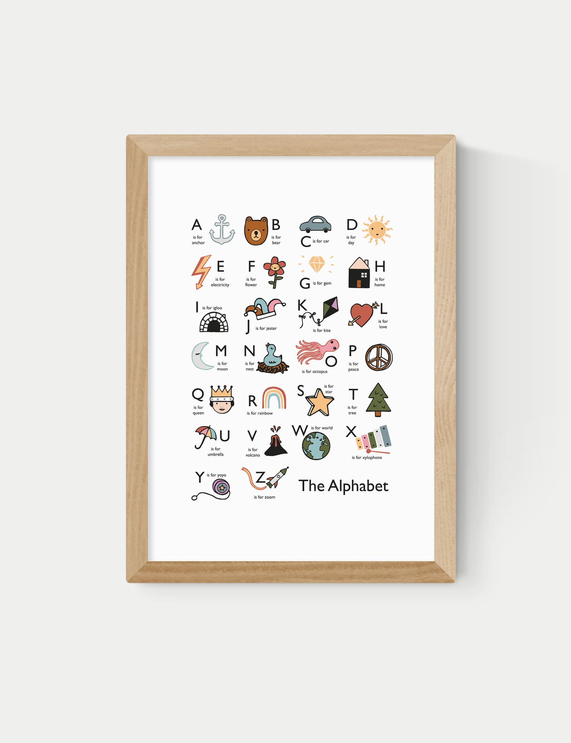 East End Prints Alphabet In White Framed Art - A2 - Natural, Natural,Black,White