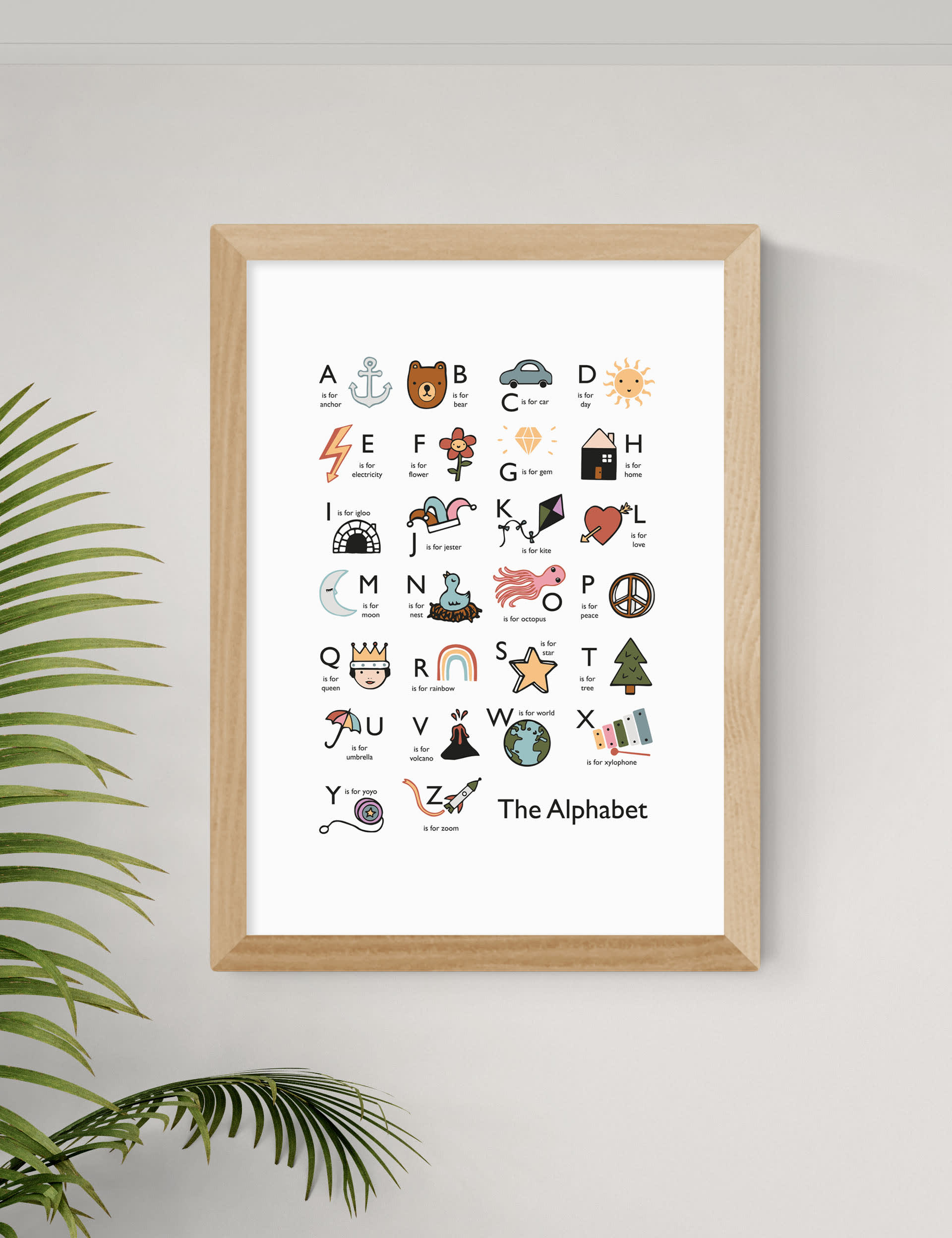 East End Prints Alphabet In White Framed Art - A2 - Natural, Natural,Black,White