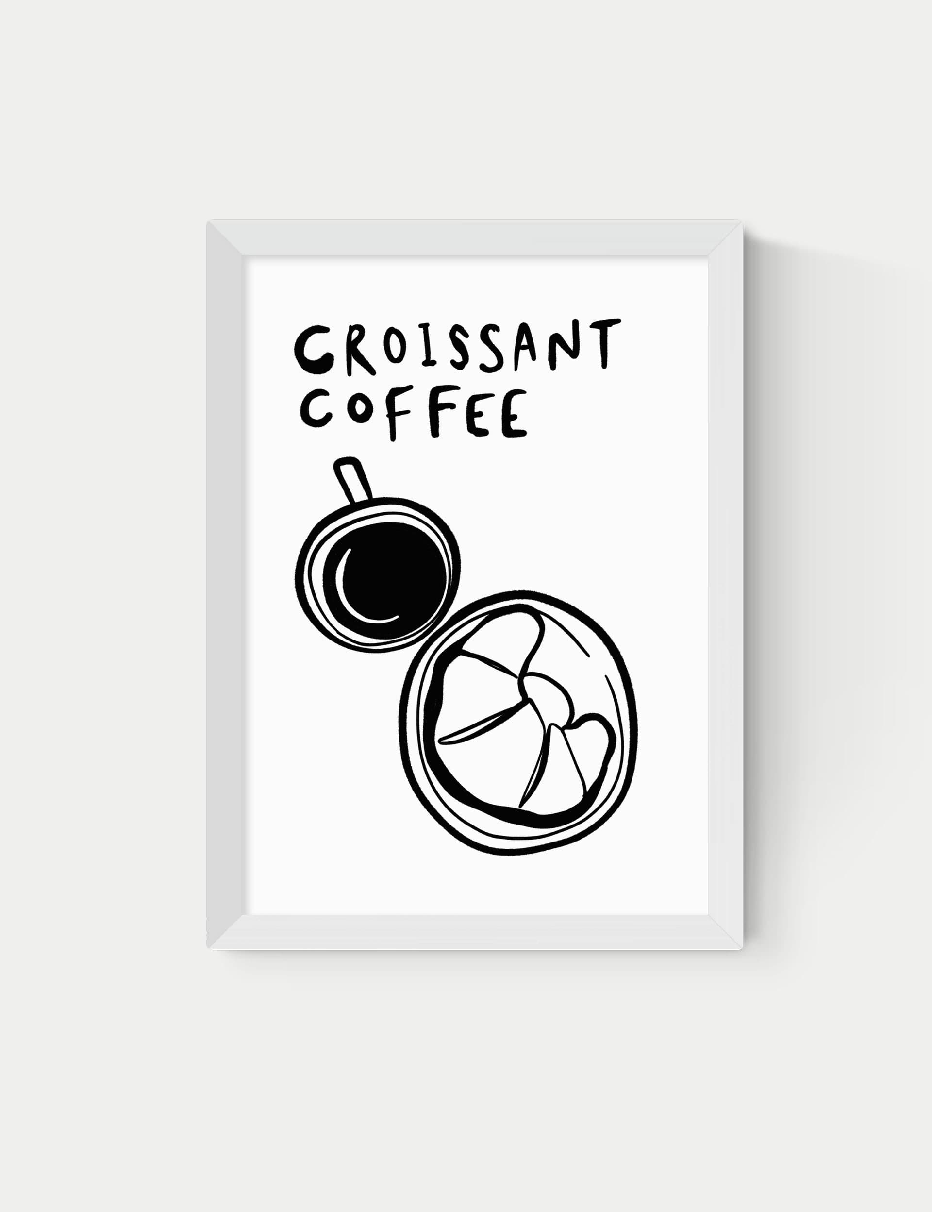 East End Prints Croissant Coffee Framed Art - A3 - White, Black,White,Natural