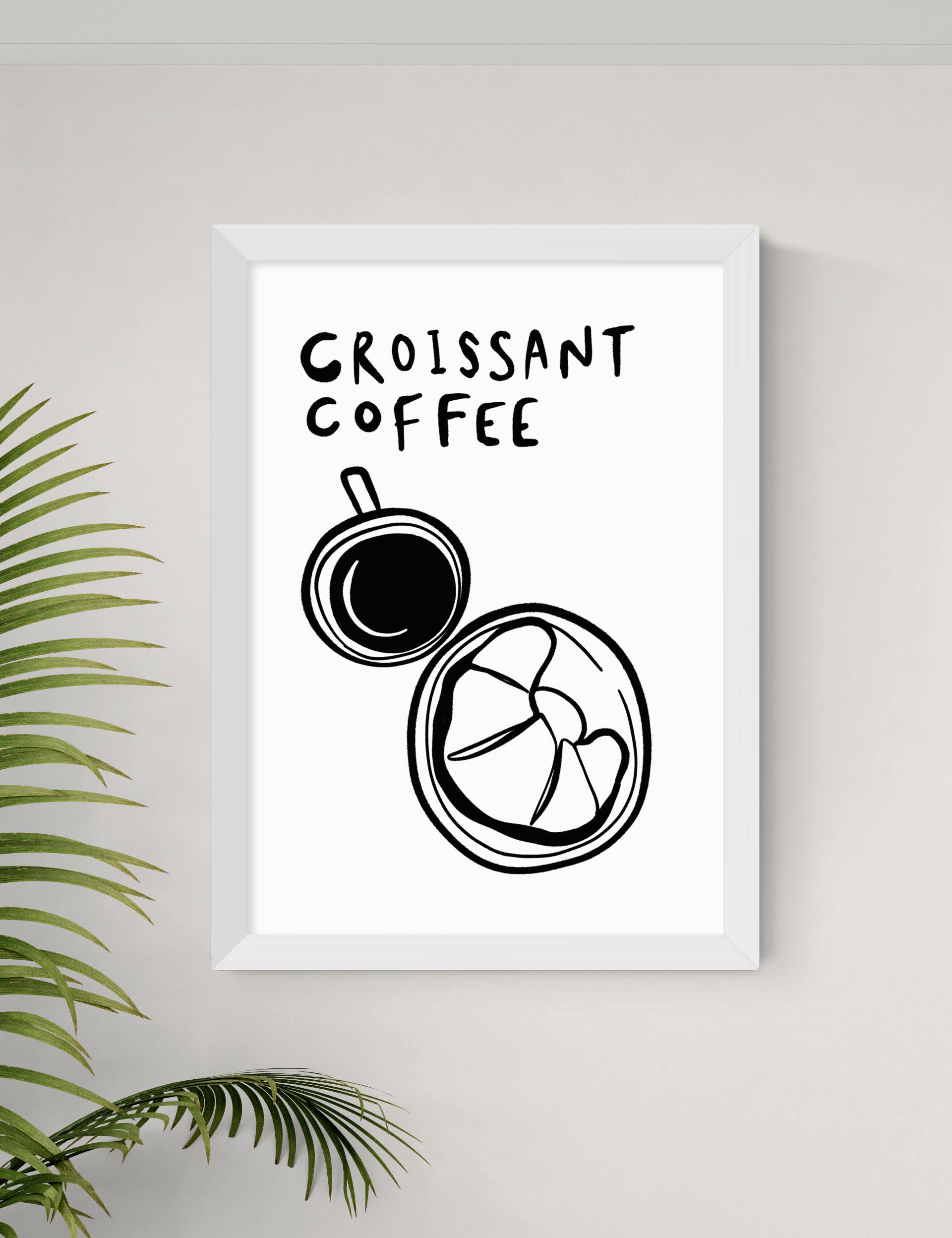 East End Prints Croissant Coffee Framed Art - A2 - White, White,Natural,Black