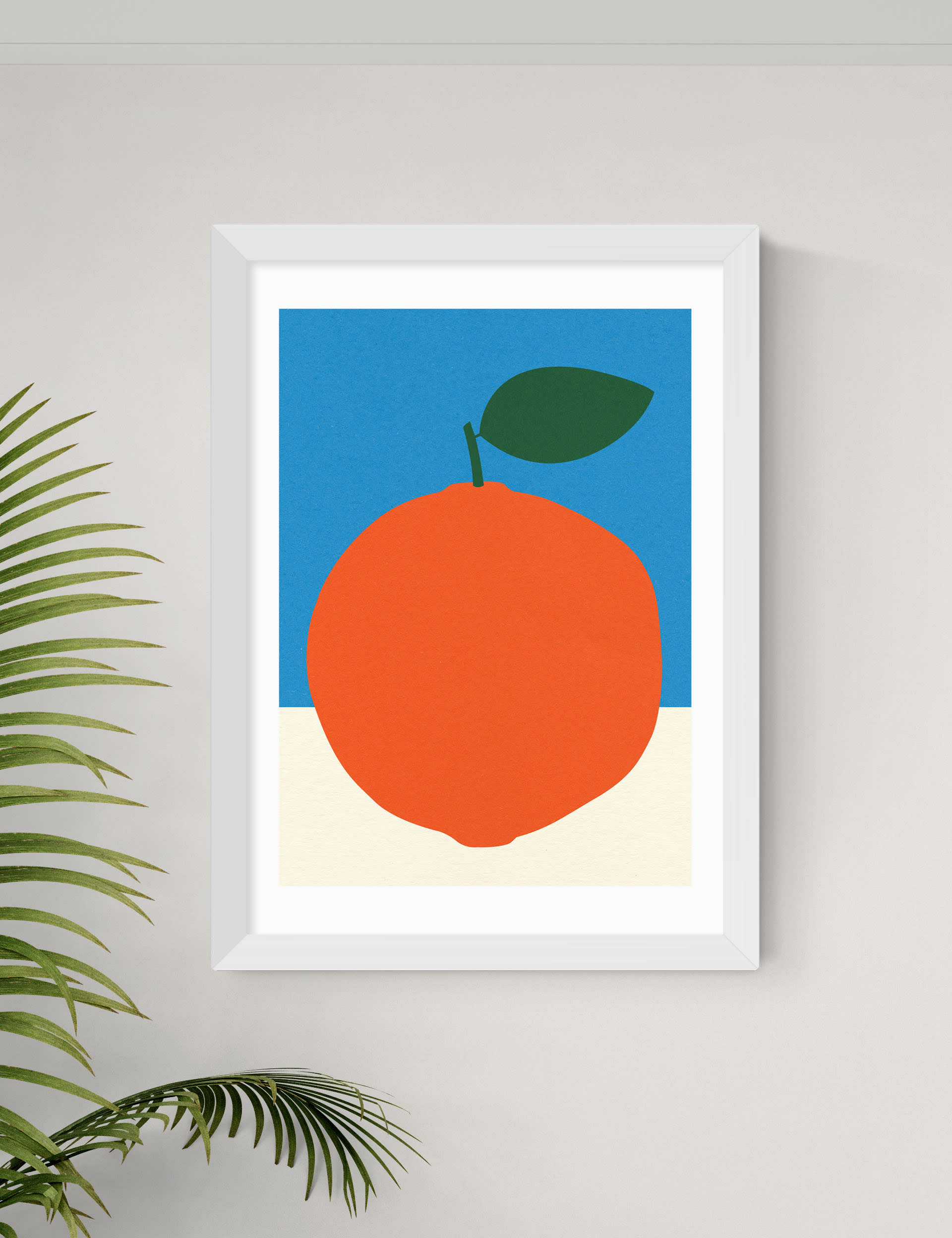 East End Prints Orange (Blue & Orange) Framed Art - A2 - White, White,Natural,Black