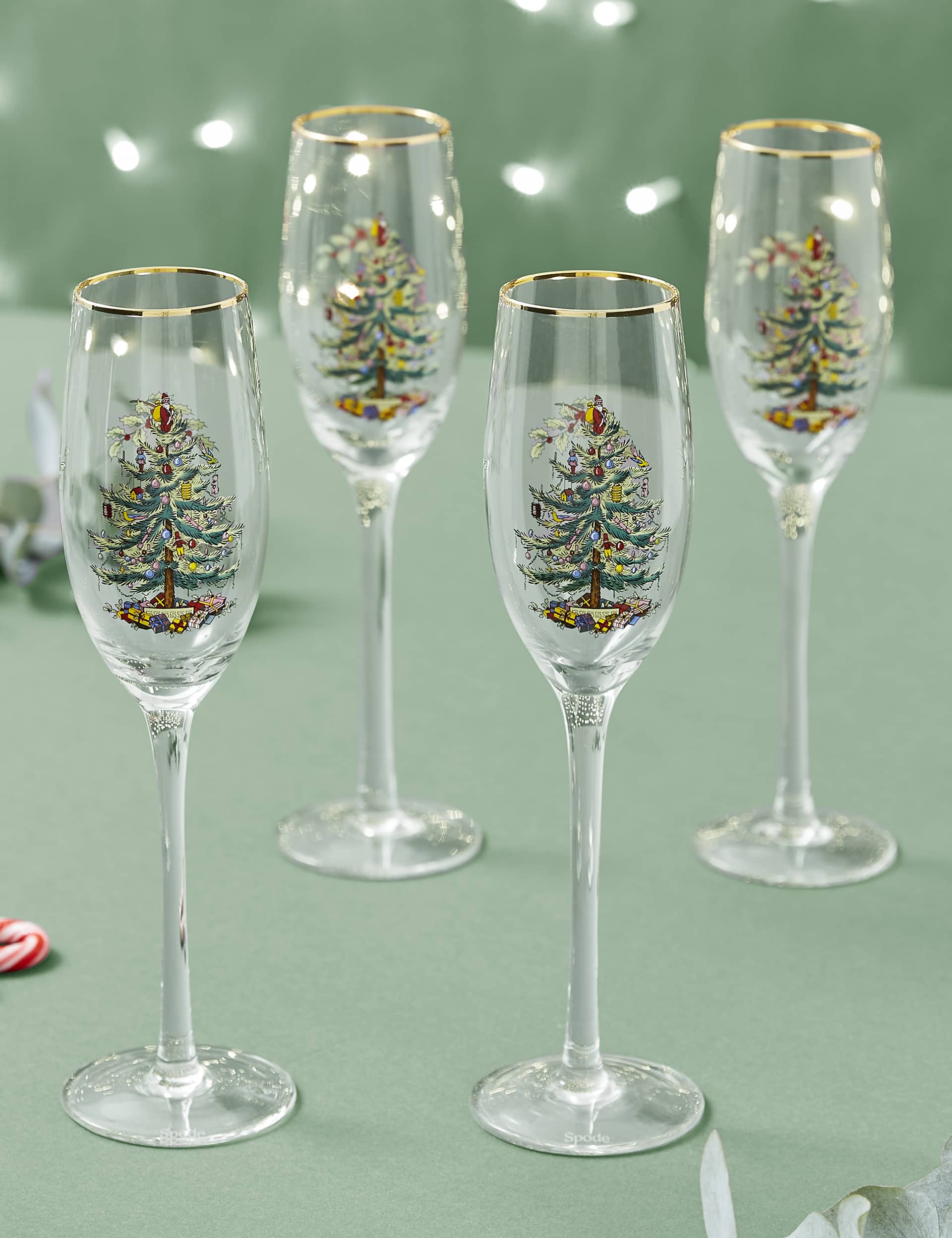 Spode Set of 4 Christmas Tree Champagne Flutes - Multi, Multi