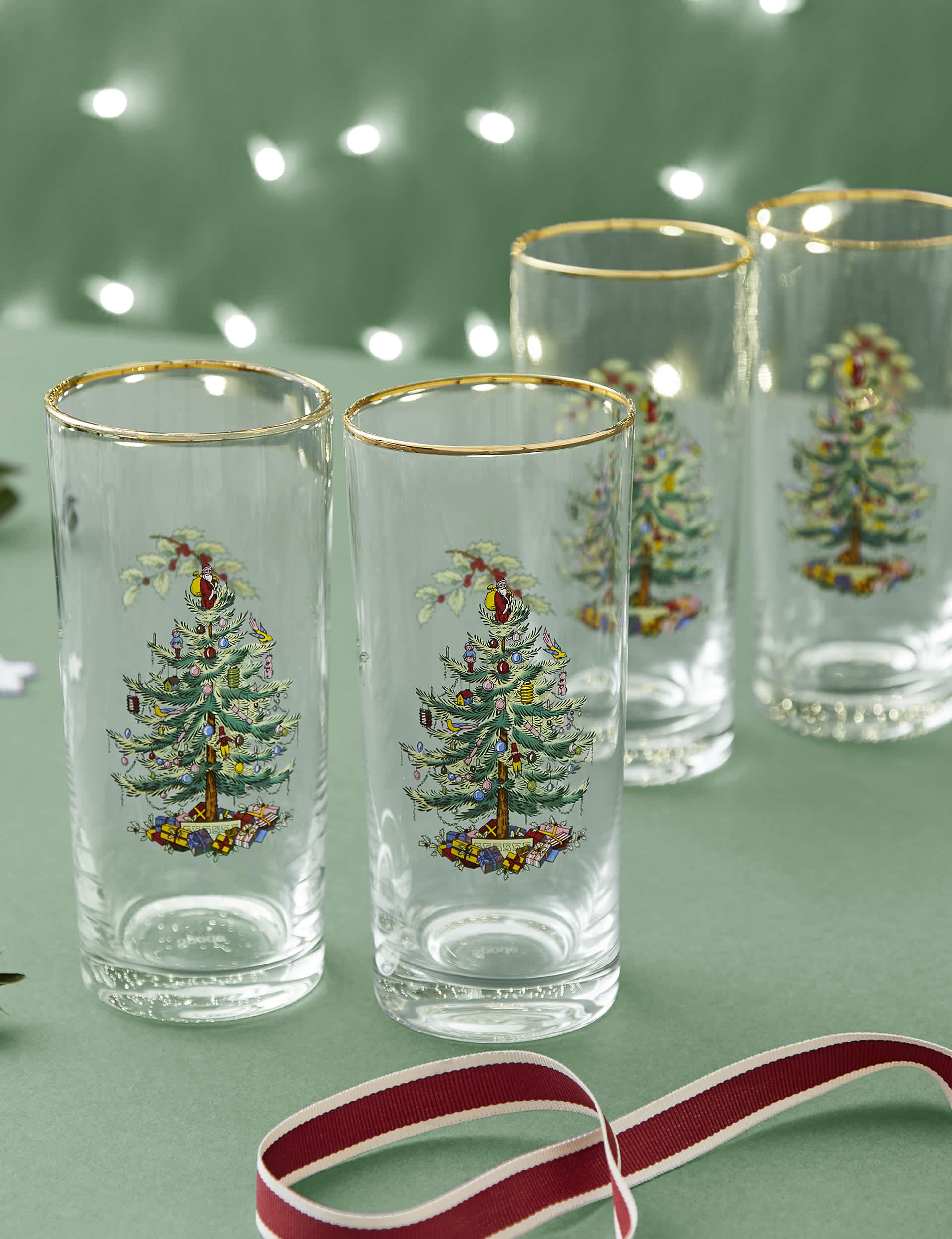 Spode Set of 4 Christmas Tree Hi Ball Glasses - Multi, Multi