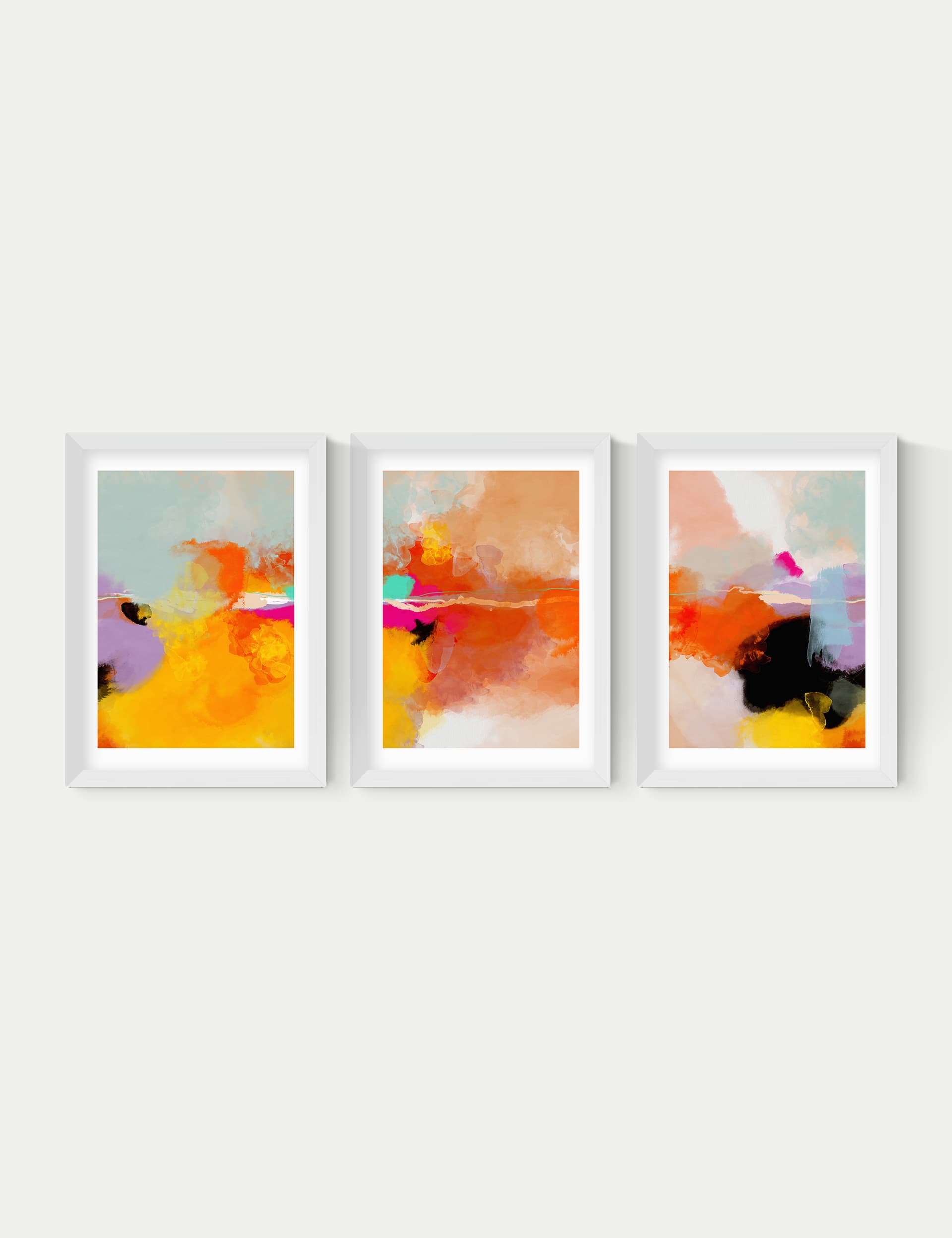 East End Prints Fire Triptych Trio Set Framed Art - A2 - White, Black,White,Natural