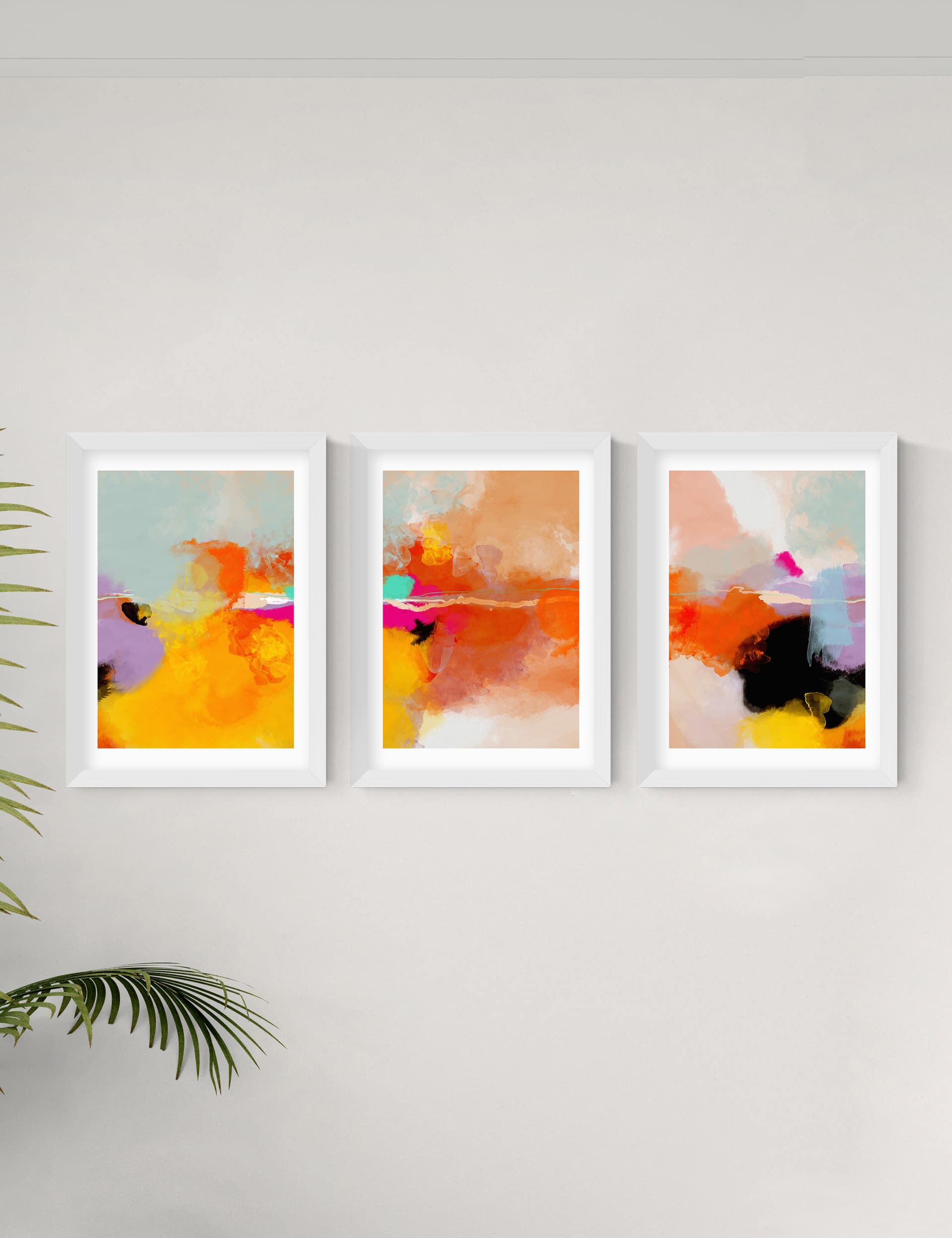 East End Prints Fire Triptych Trio Set Framed Art - A3 - White, Natural,Black,White