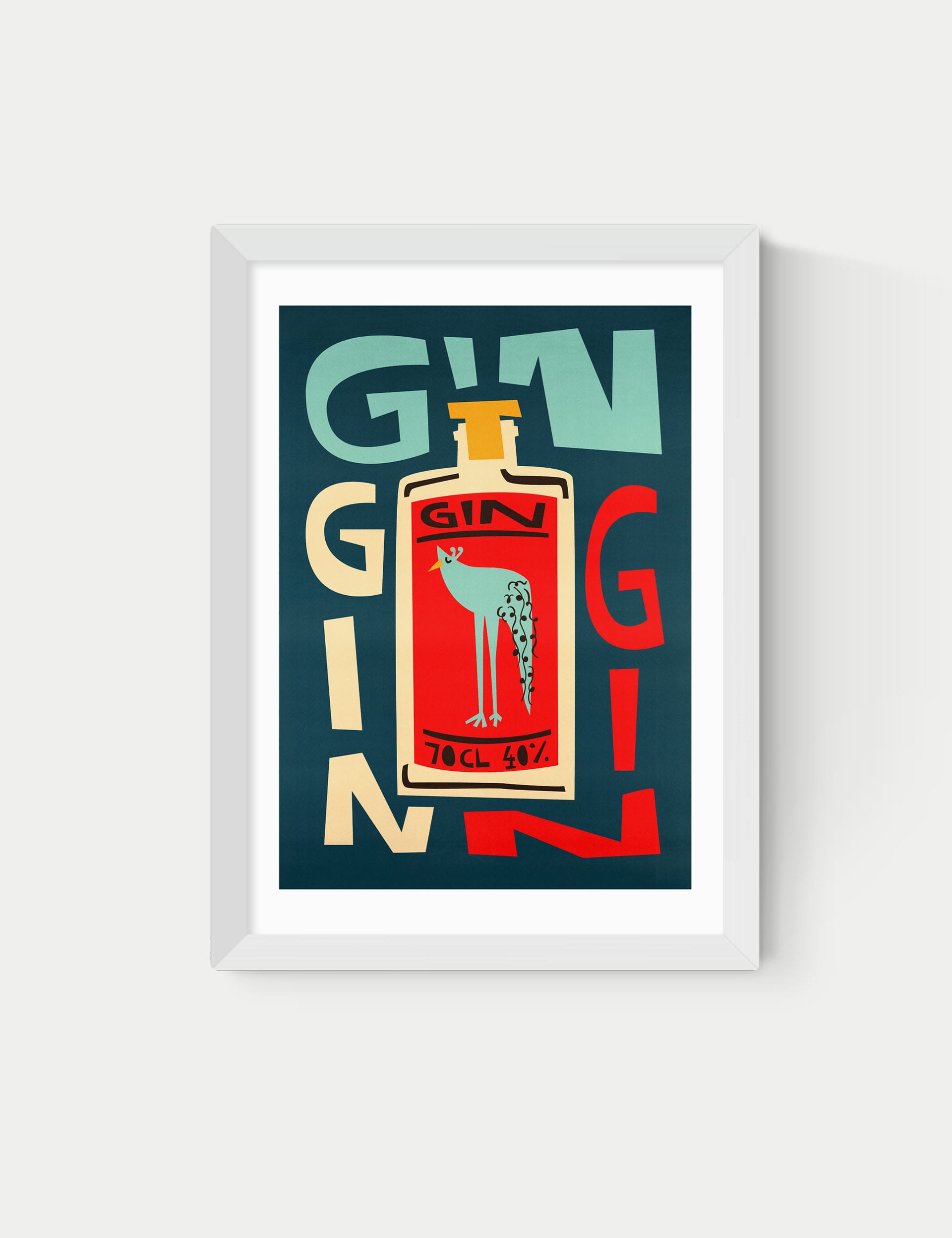 East End Prints Gin Gin Gin Framed Art - A3 - White, Black,White,Natural