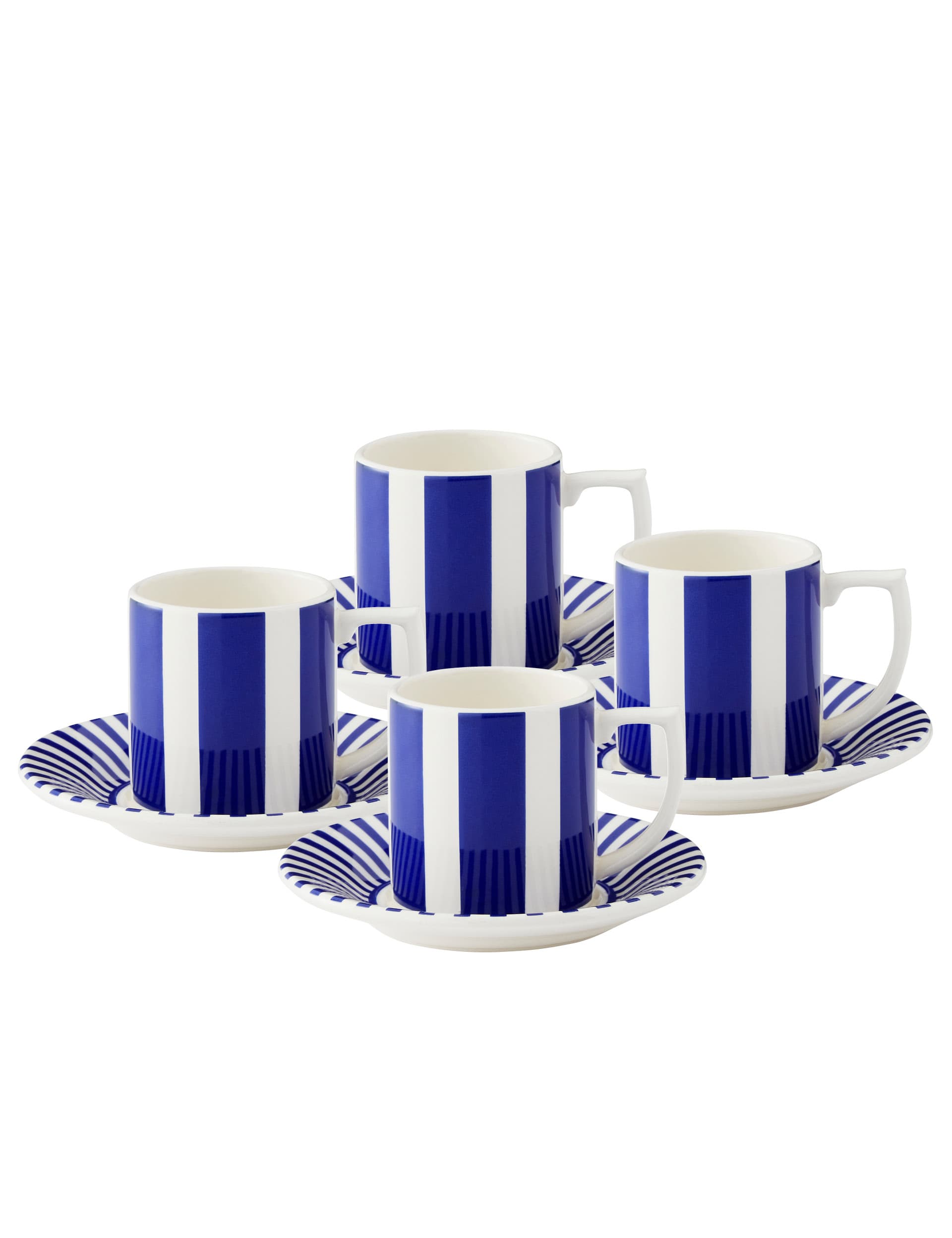 Spode Set of 4 Steccato Espresso Cups & Saucers - Blue, Blue