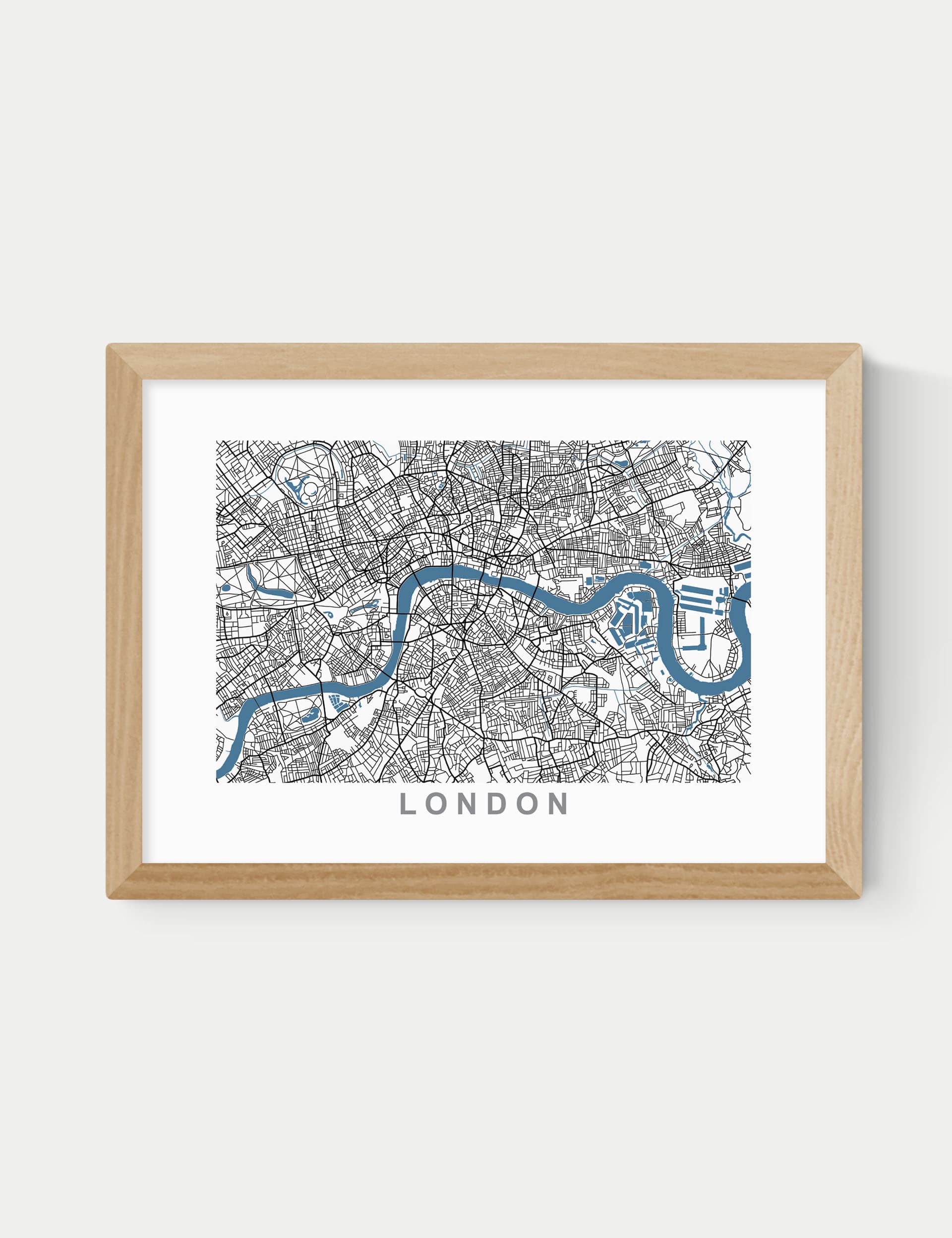 East End Prints London Map Framed Art - A2 - Natural, Natural,Black,White