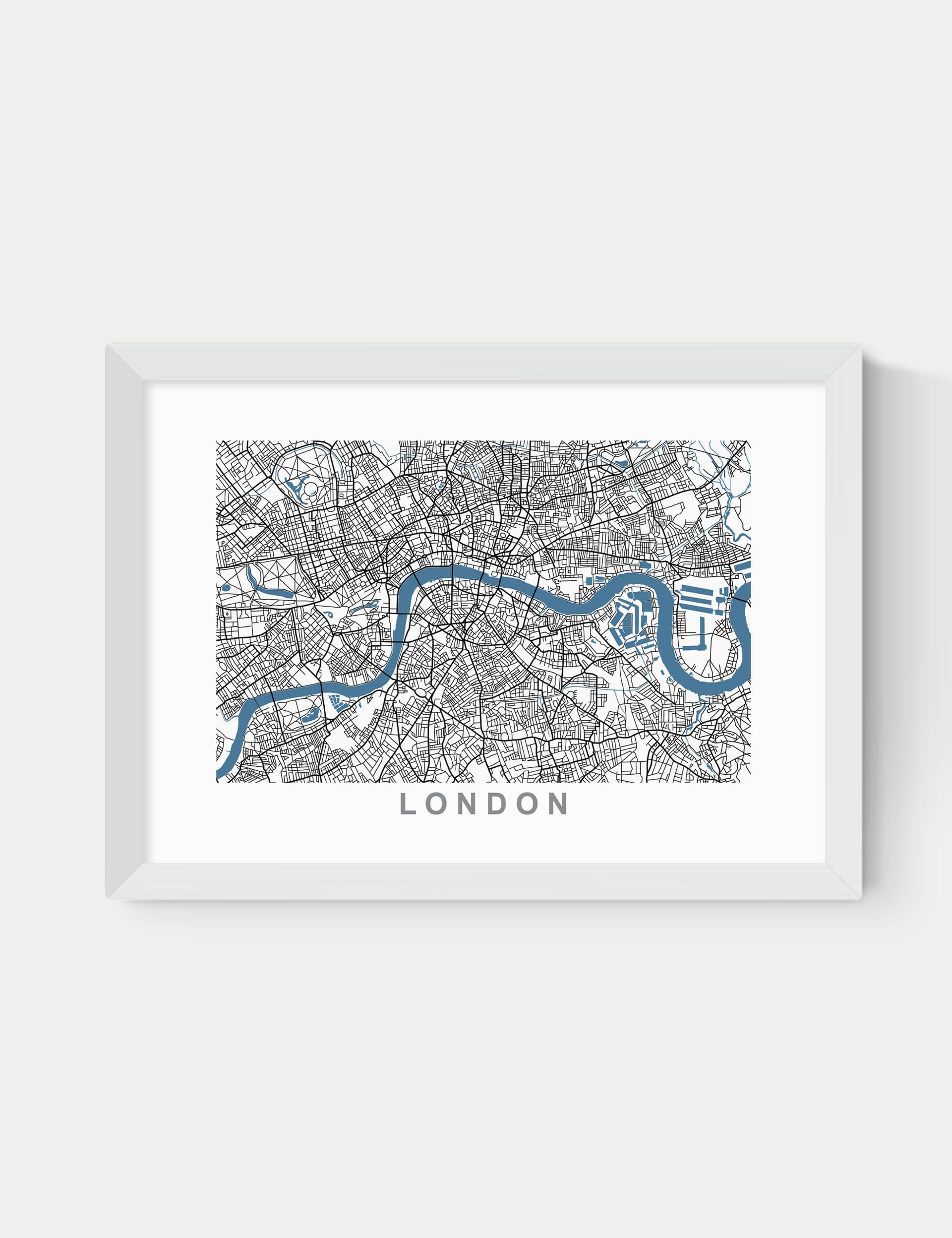 East End Prints London Map Framed Art - A3 - White, White,Black,Natural