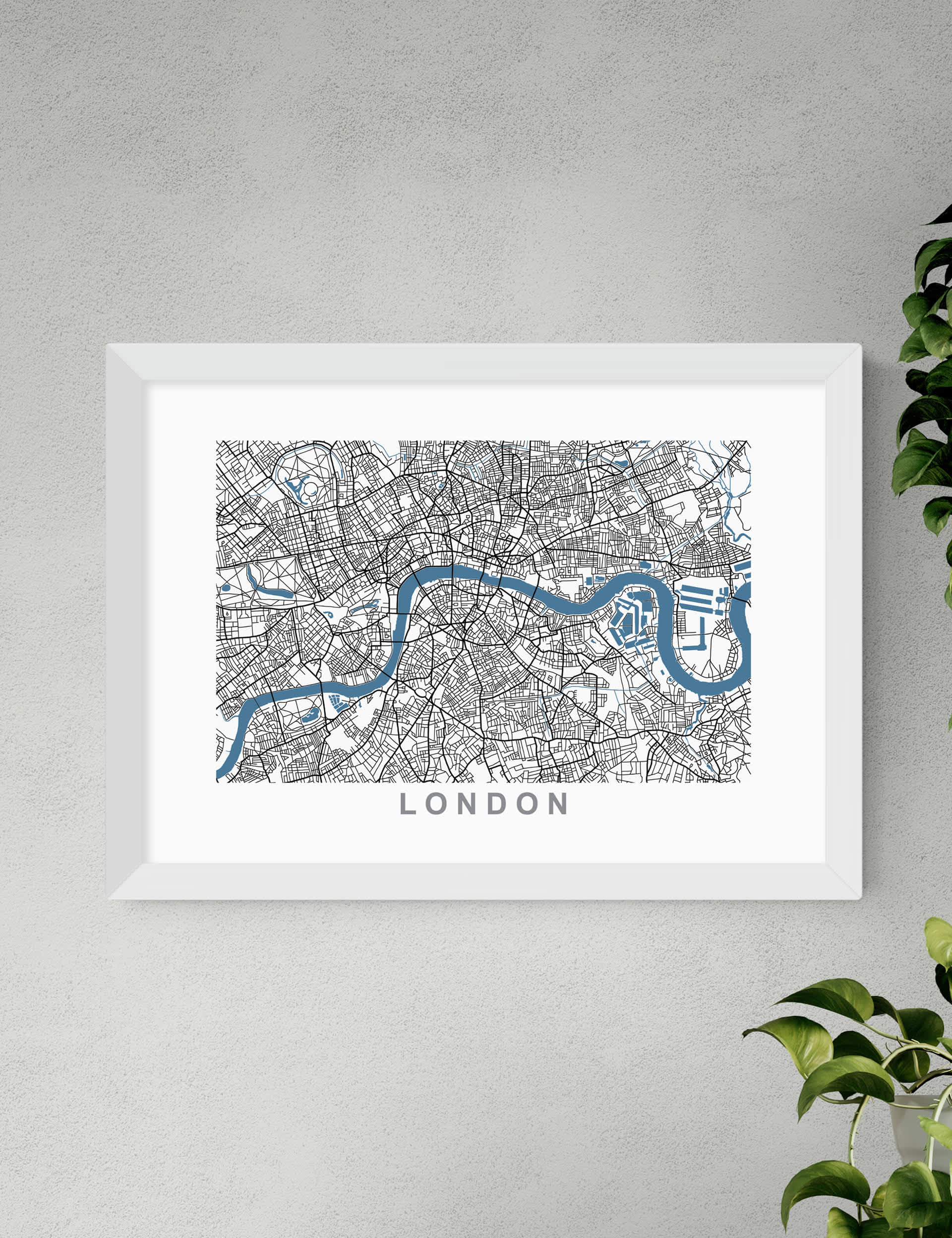 East End Prints London Map Framed Art - A3 - White, White,Black,Natural