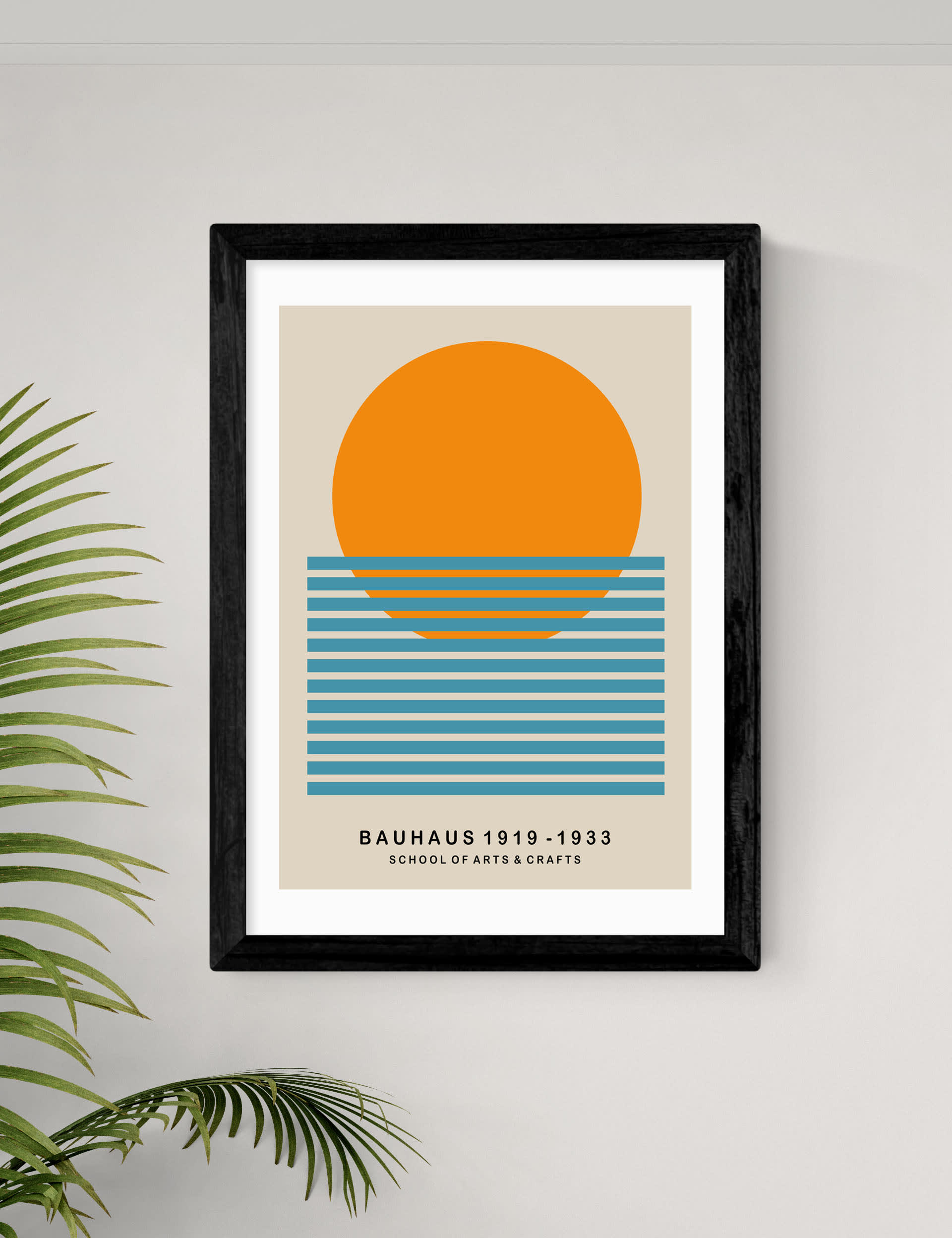 East End Prints Mid Century Sun Bauhaus Framed Art - A1 - Black, Black,White,Natural