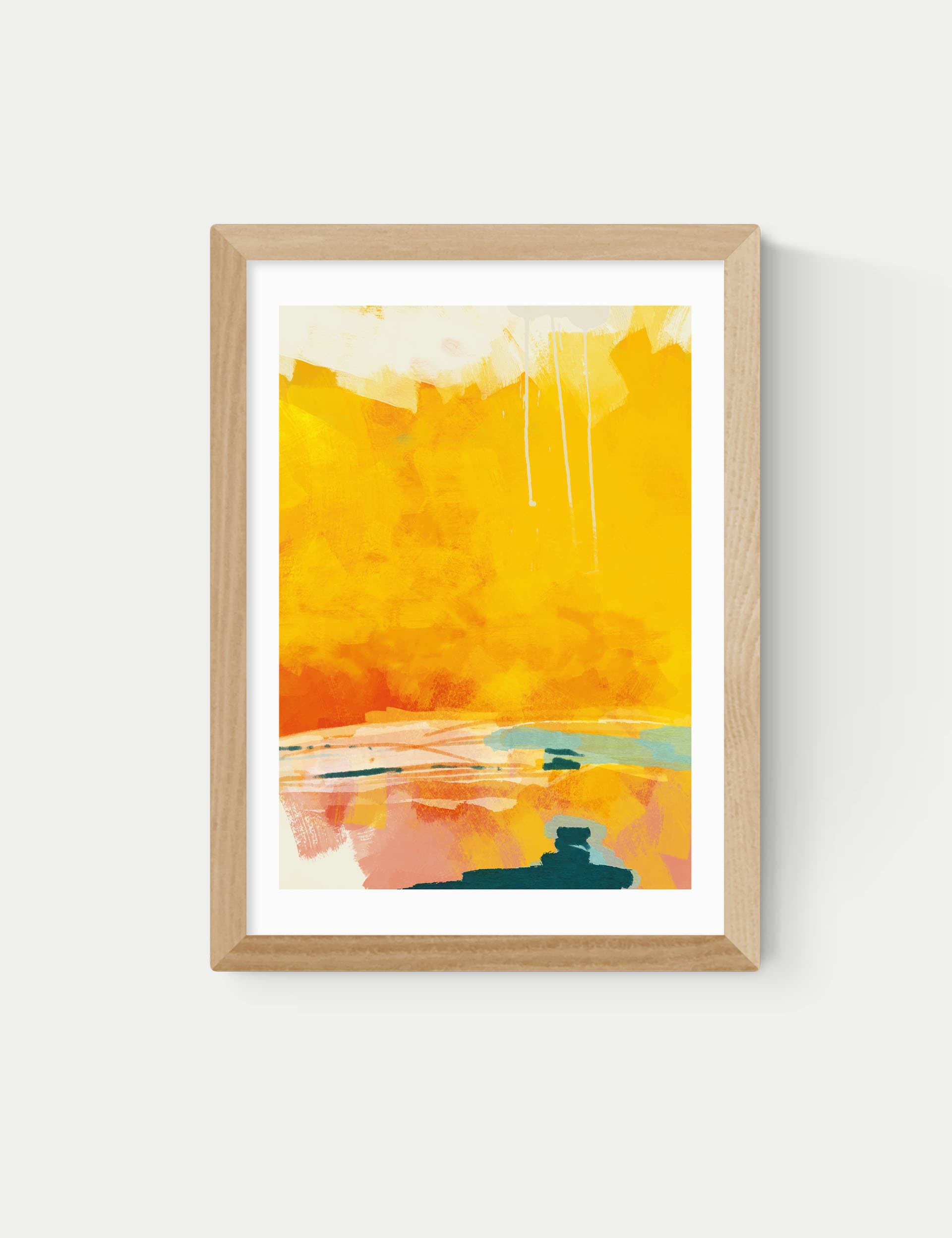 East End Prints Paysage Jaune Framed Art - A3 - Natural, Natural,White,Black