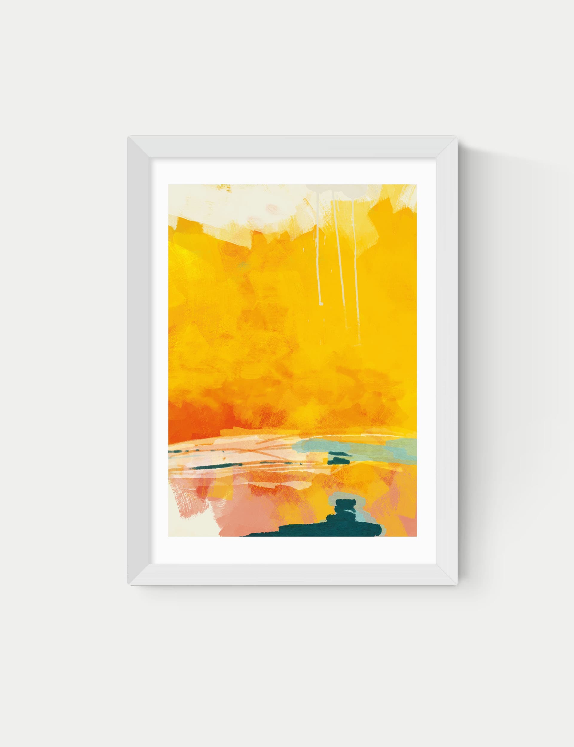 East End Prints Paysage Jaune Framed Art - A3 - White, White,Black,Natural