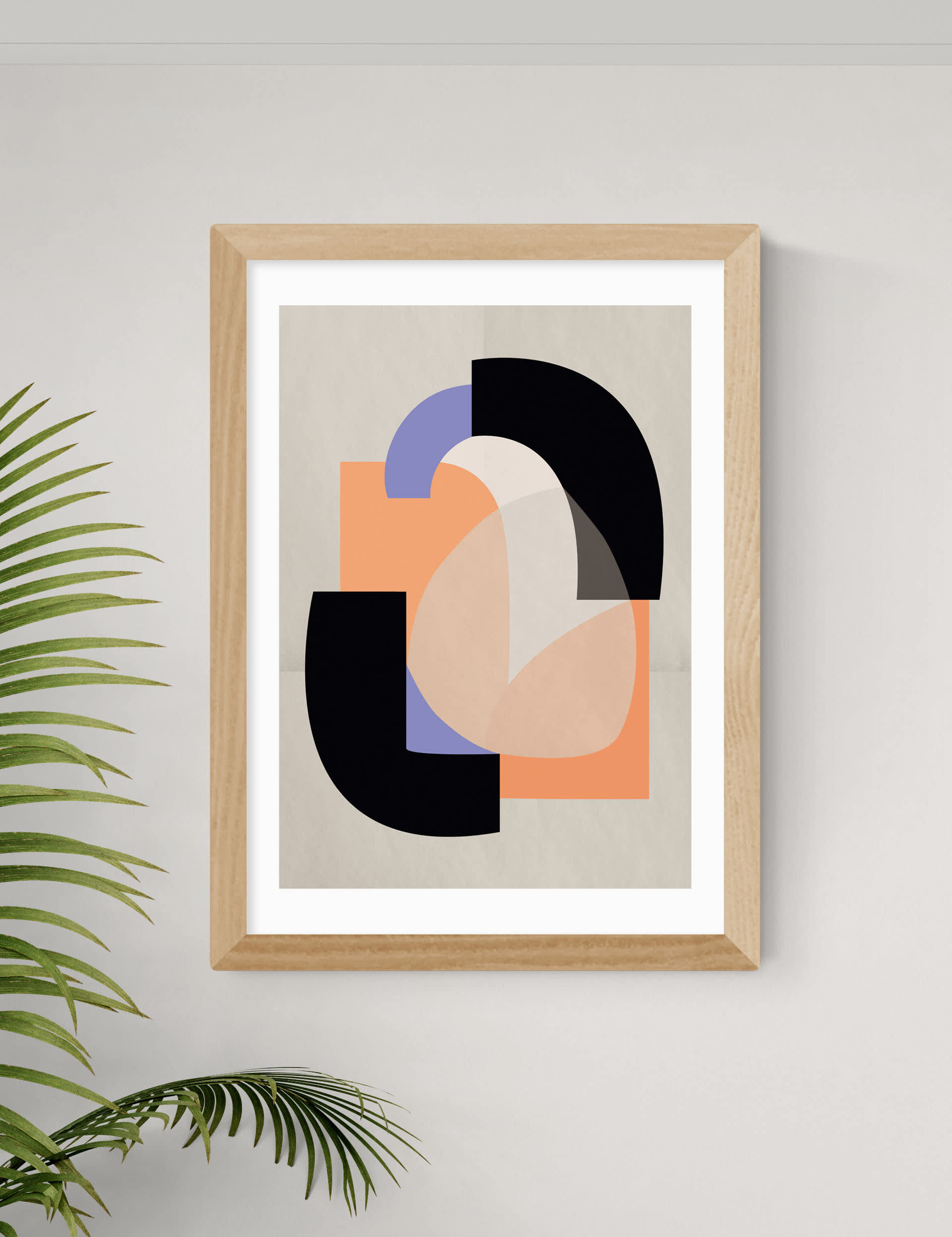 East End Prints Playful Shapes Framed Art - A2 - Natural, Natural,Black,White