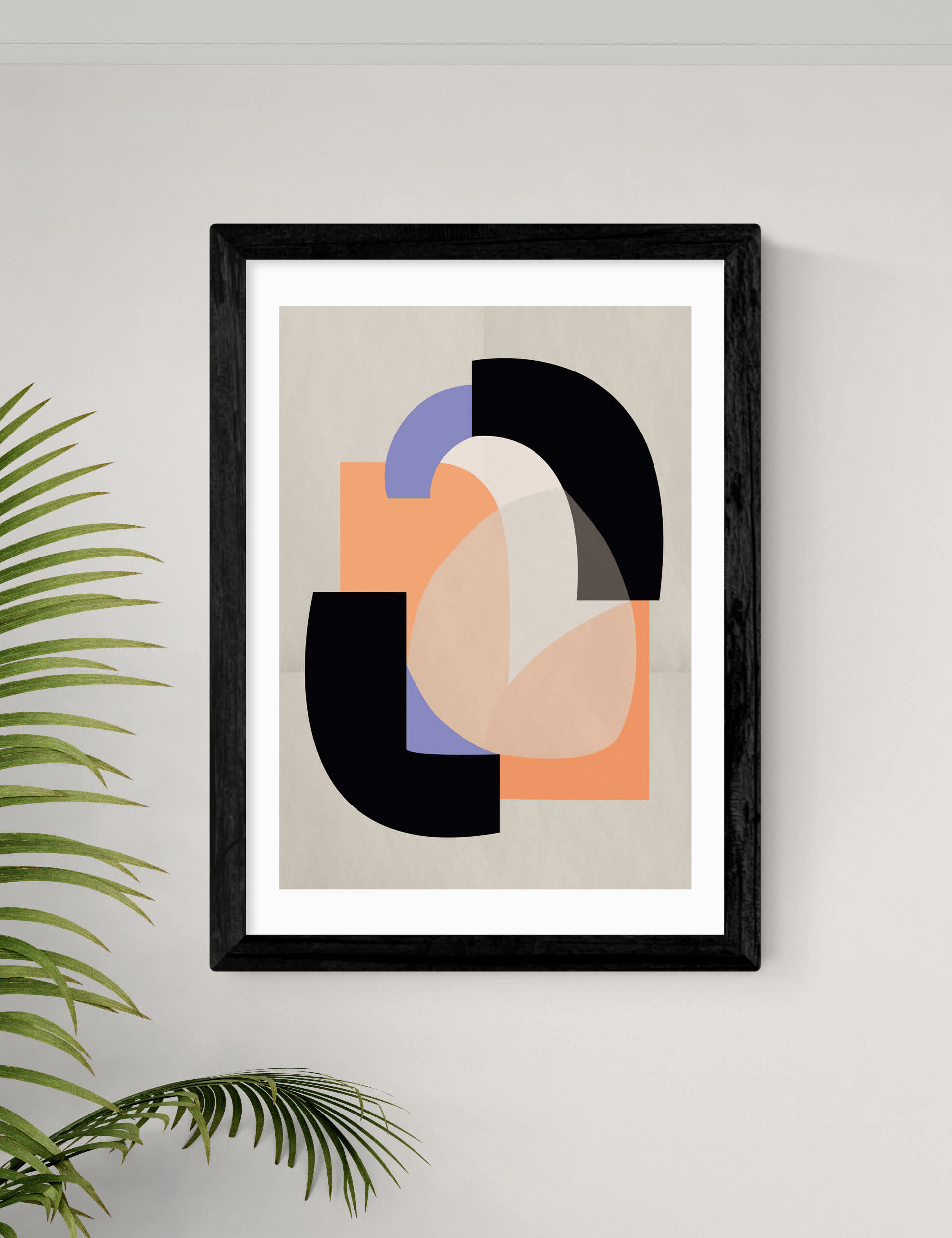 East End Prints Playful Shapes Framed Art - A1 - Black, Black,White,Natural