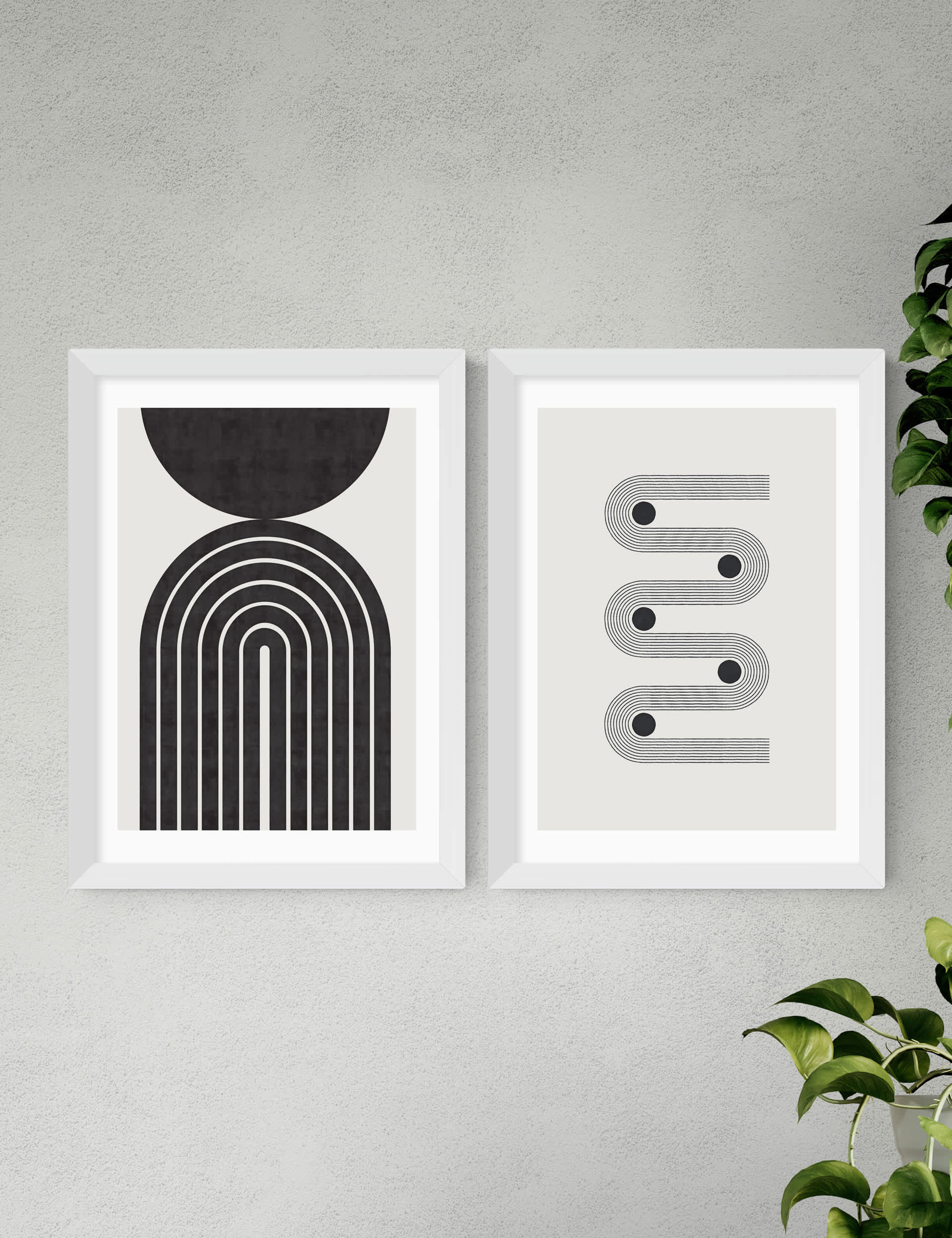 East End Prints Retro Monochrome Twin Set Framed Art - A2 - White, Natural,White,Black