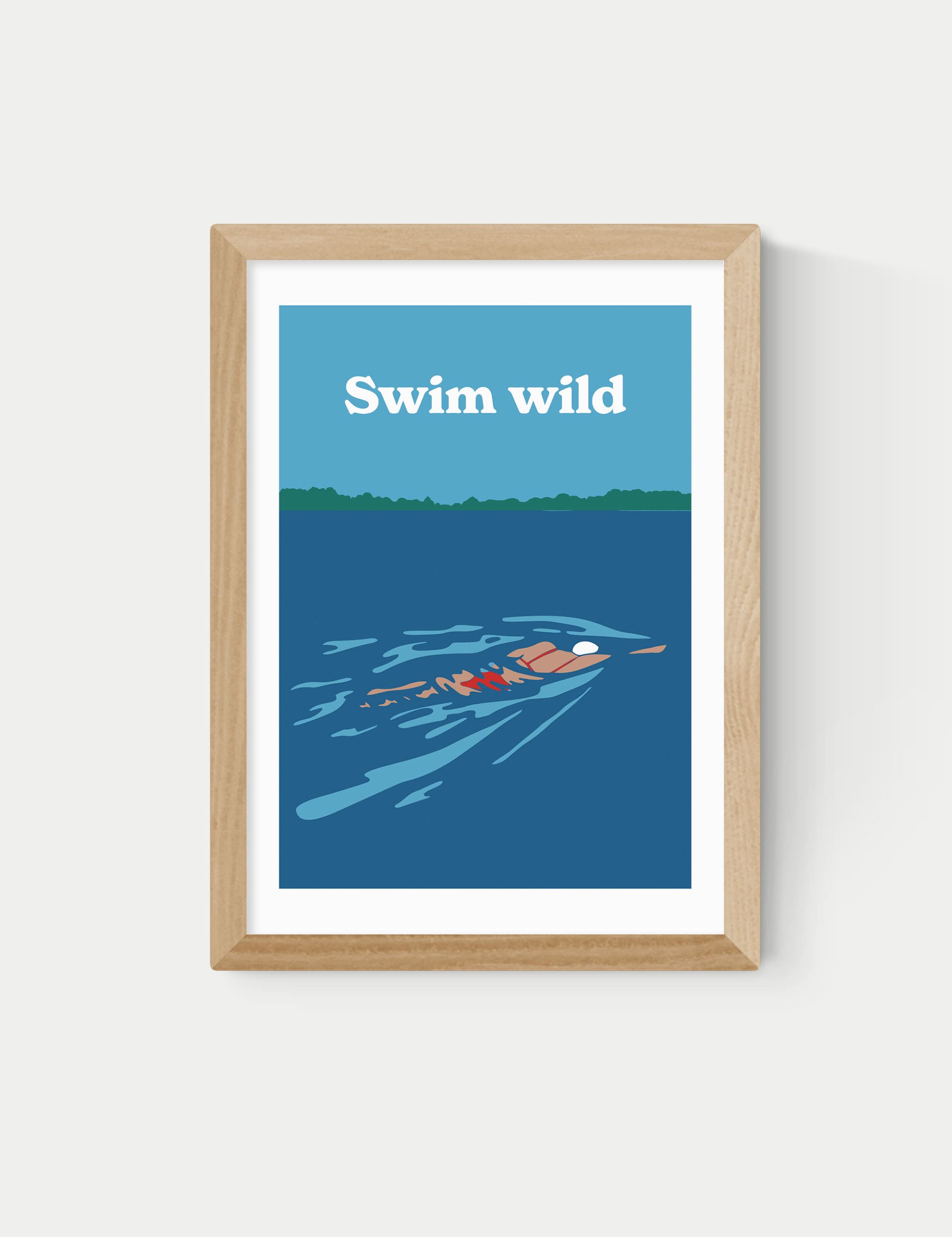 East End Prints Swim Wild Framed Art - A2 - Natural, Natural,White,Black