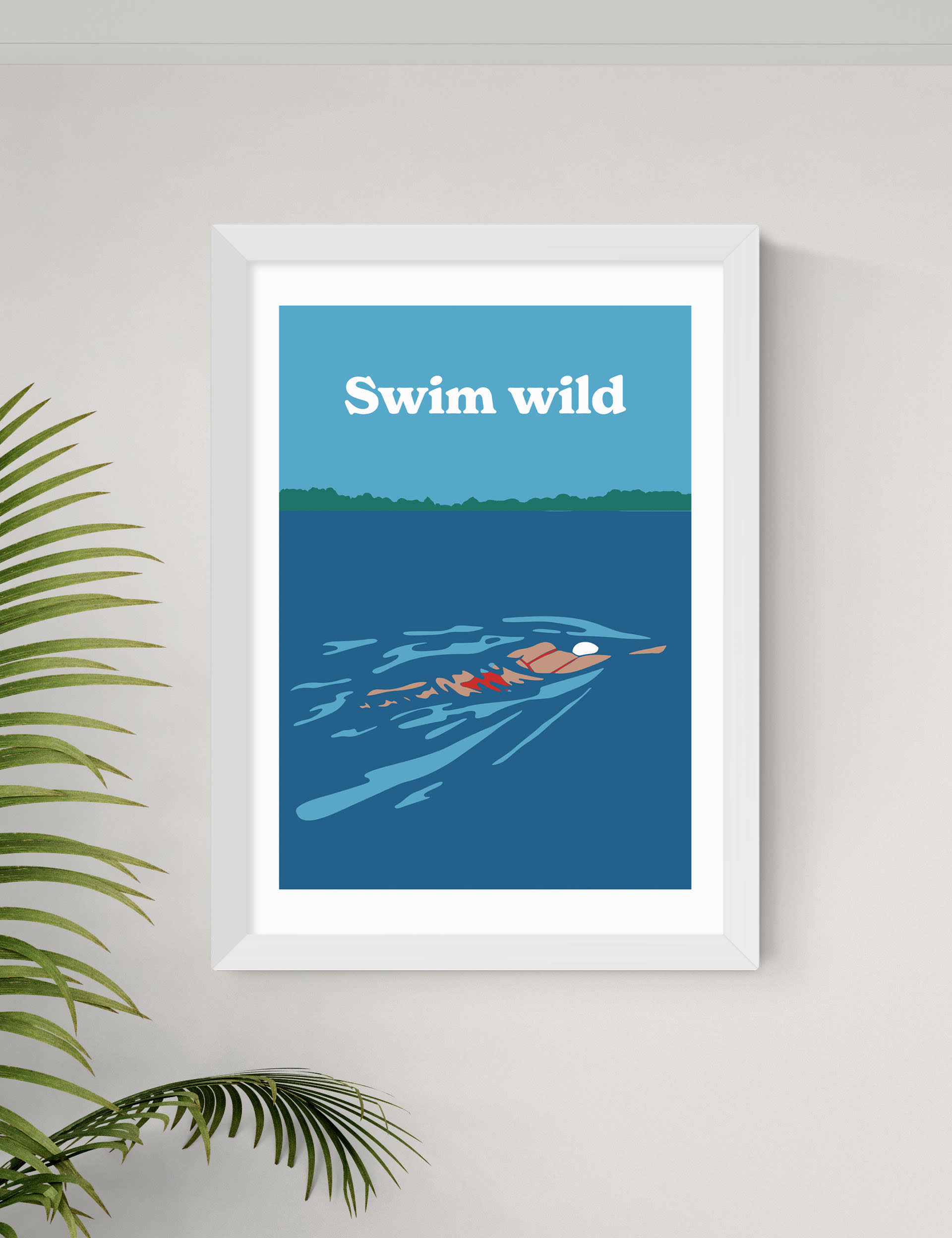 East End Prints Swim Wild Framed Art - A3 - White, Natural,White,Black