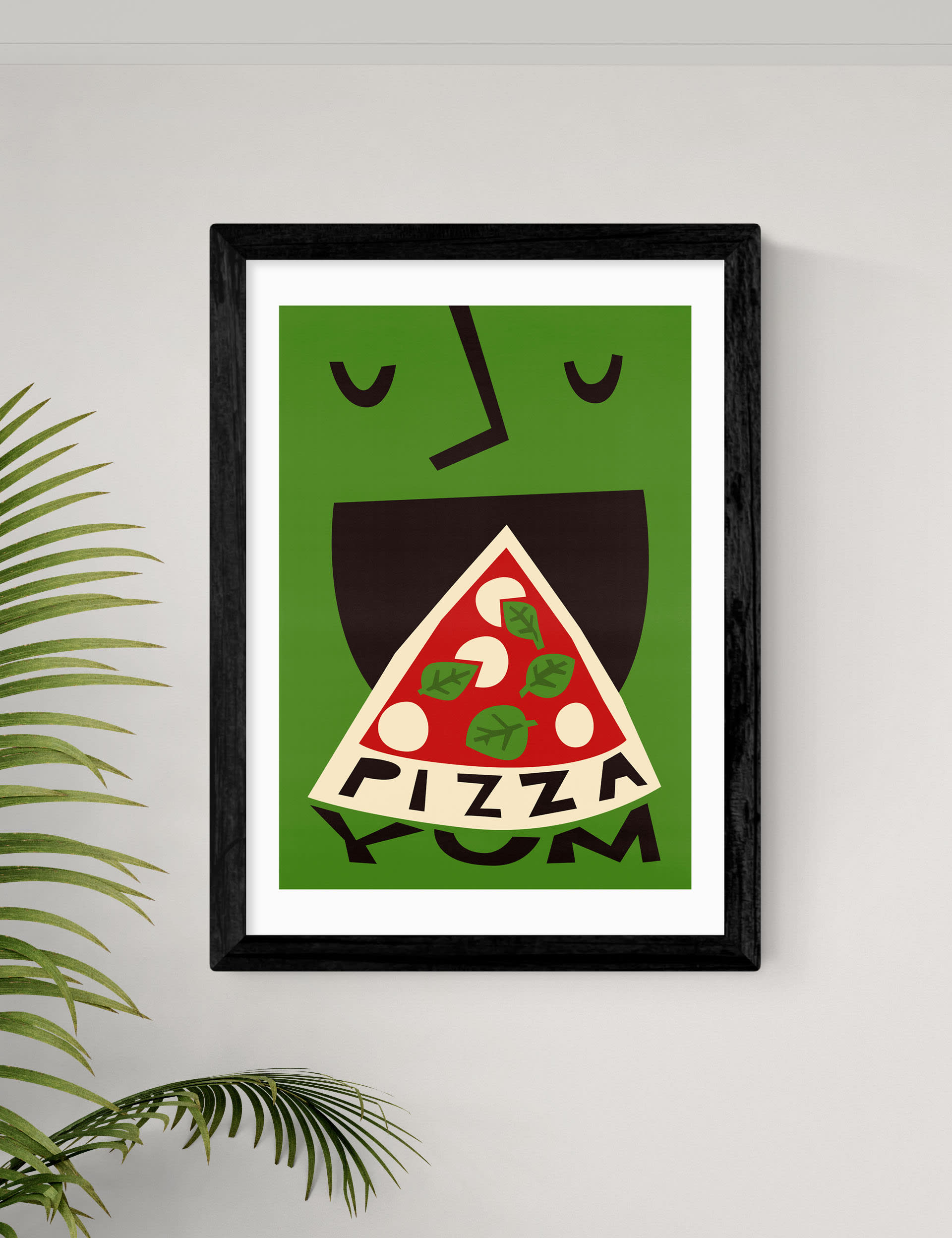 East End Prints Yum Pizza Framed Art - A2 - Black, Black,Natural,White