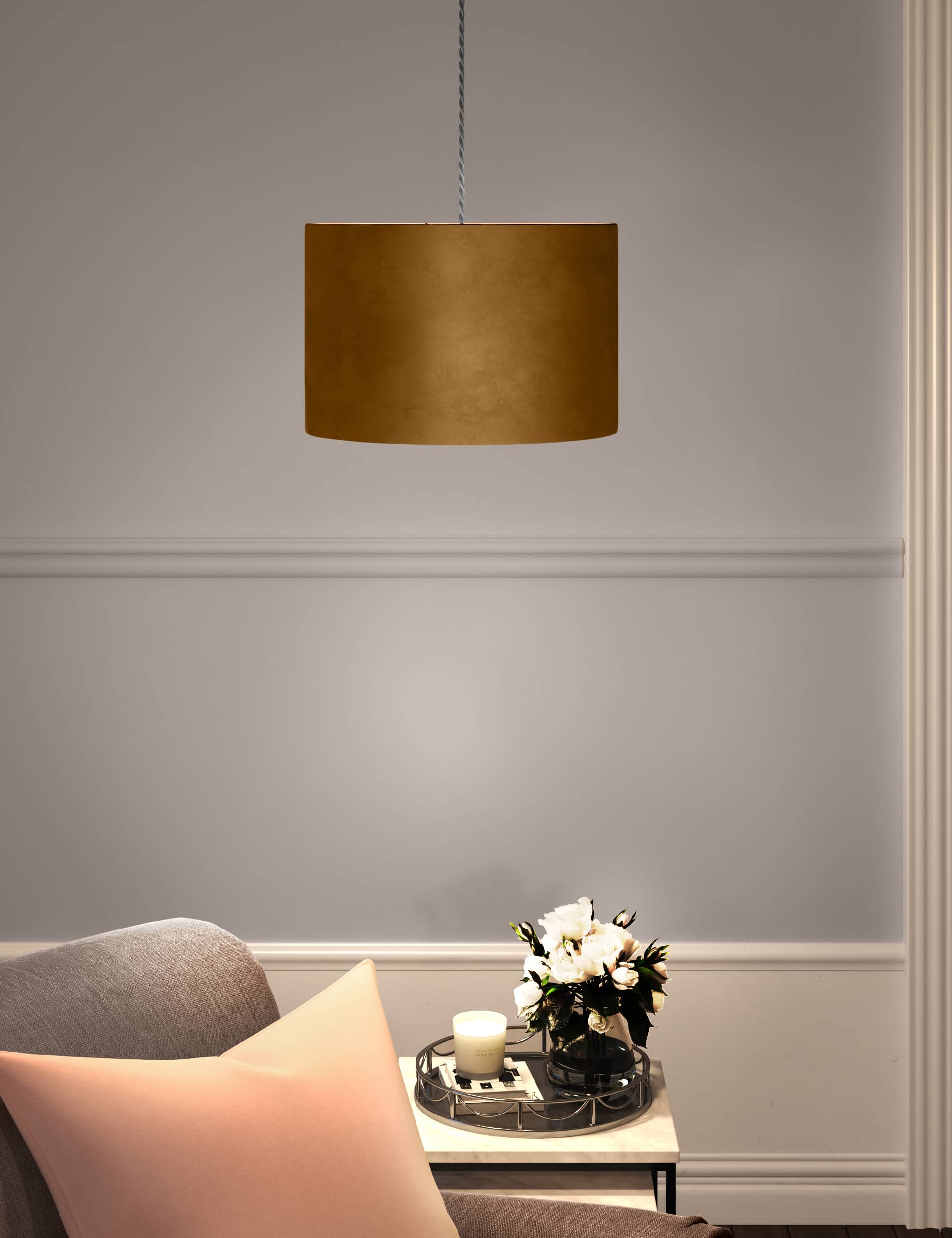 M&S Collection Velvet Oversized Ceiling Lamp Shade - Ochre, Latte,Blush,Ochre,Navy,Ivory,Grey