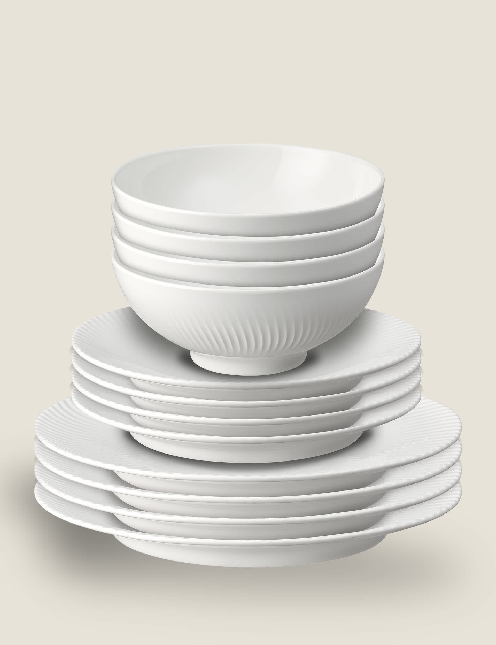 Denby 12 Piece Arc Dinner Set - White, White