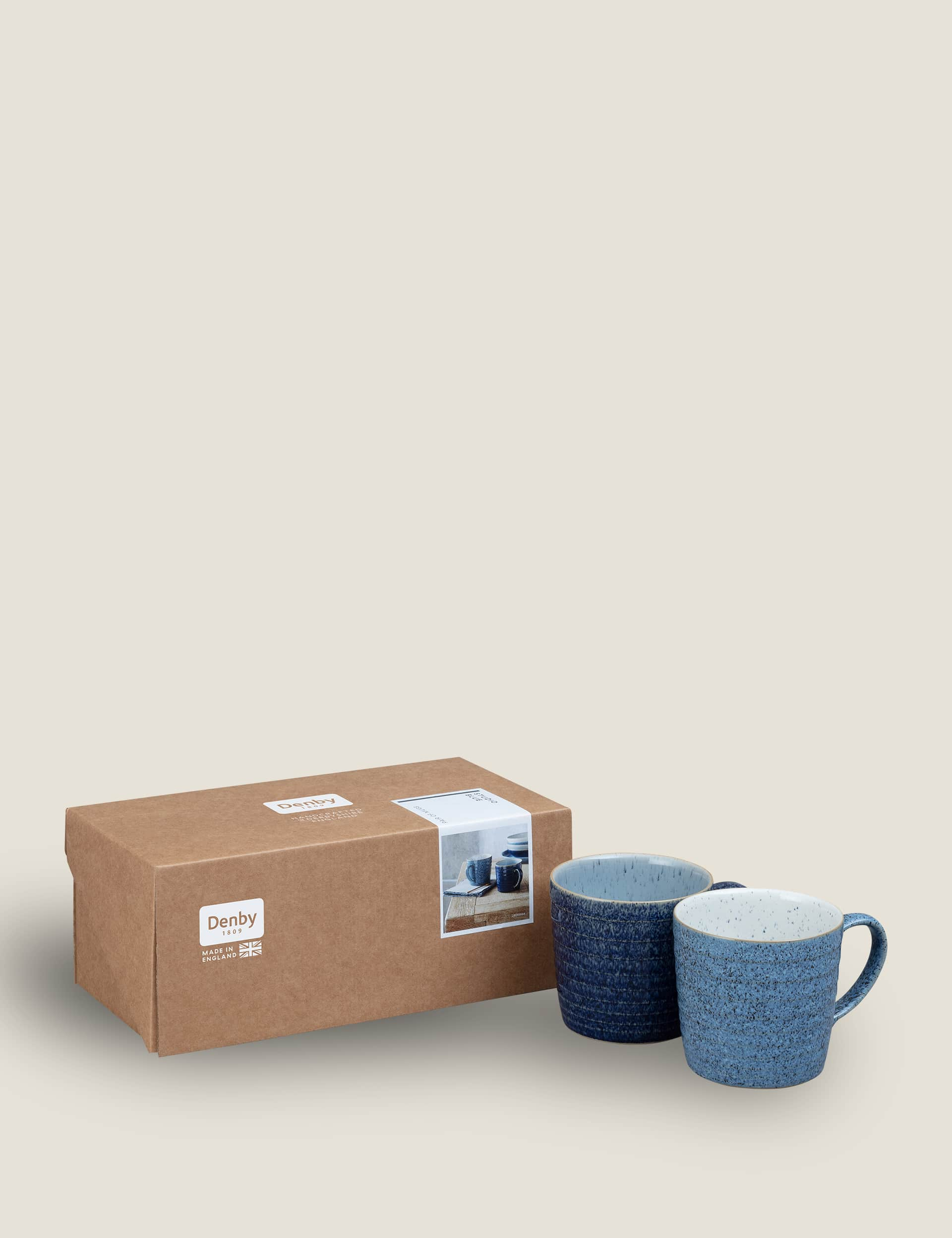 Denby Set of 2 Studio Blue Ridged Mugs - Blue Mix, Blue Mix